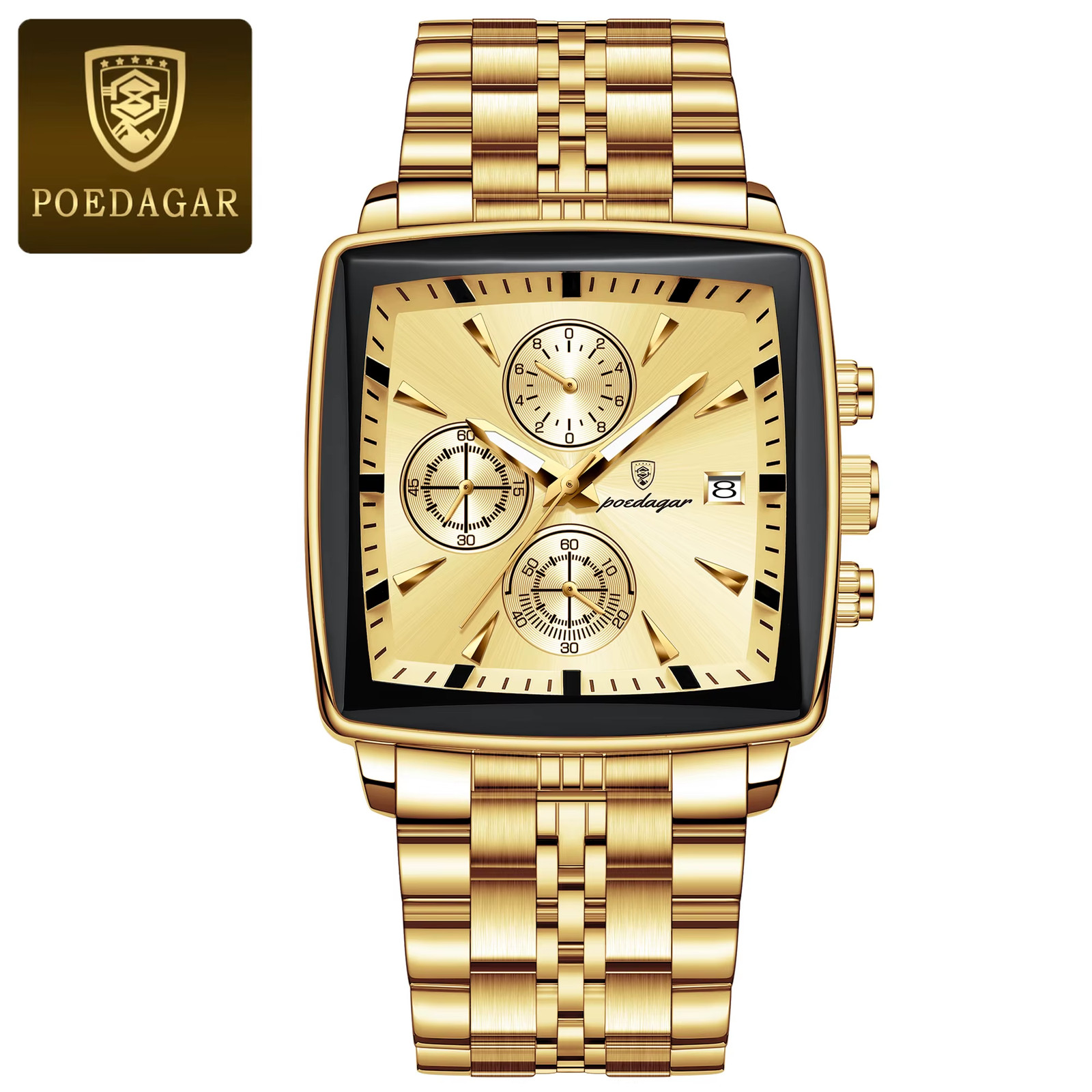 Men Luminous Quartz Watch Waterproof Chronograph Stainless Steel Wristwatch