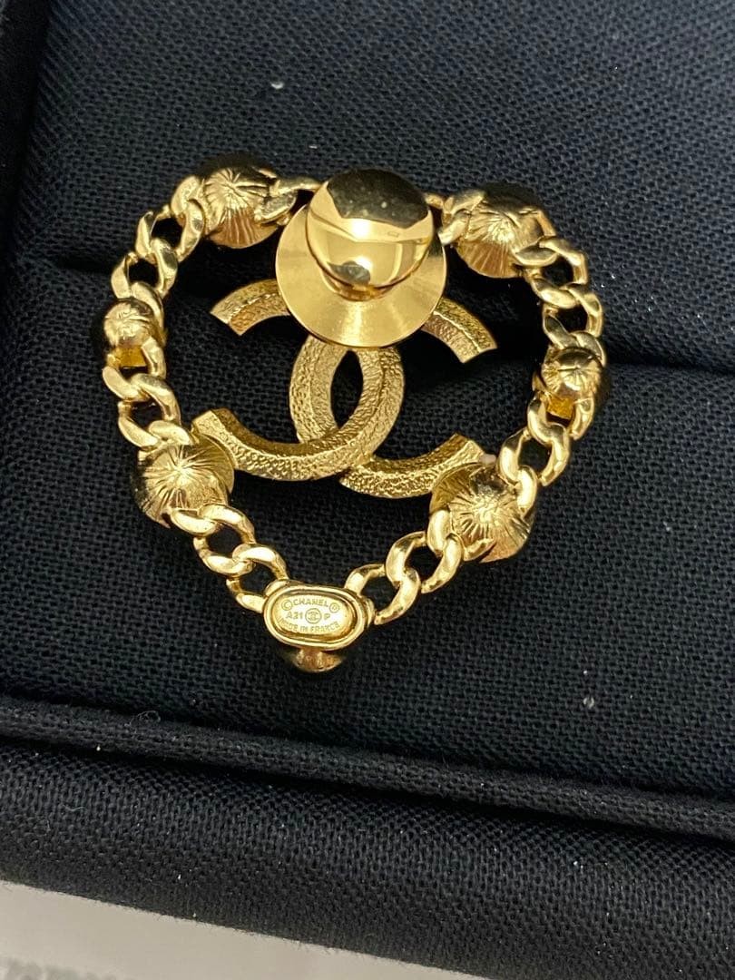 Chanel Heart Brooch Gold Coco Mark Logo Pearl Multicolor Stone Metal New W/Box
