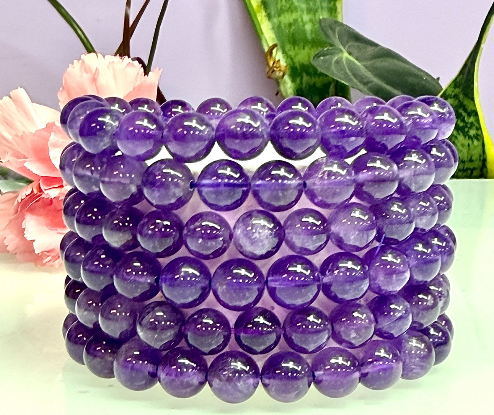 Wholesale Lot 6 Pcs Natural Amethyst 8mm 7.5” Crystal Stretch Bracelet