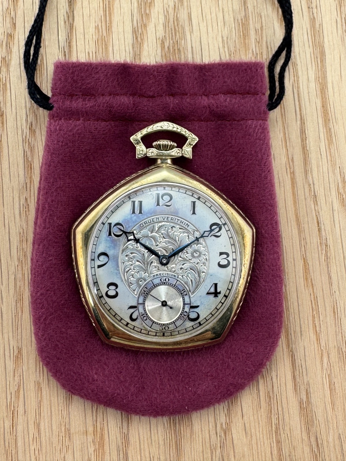 Gruen Precision Verithin Pentagon 14K Solid Green Gold Pocket Watch 1920s RARE!