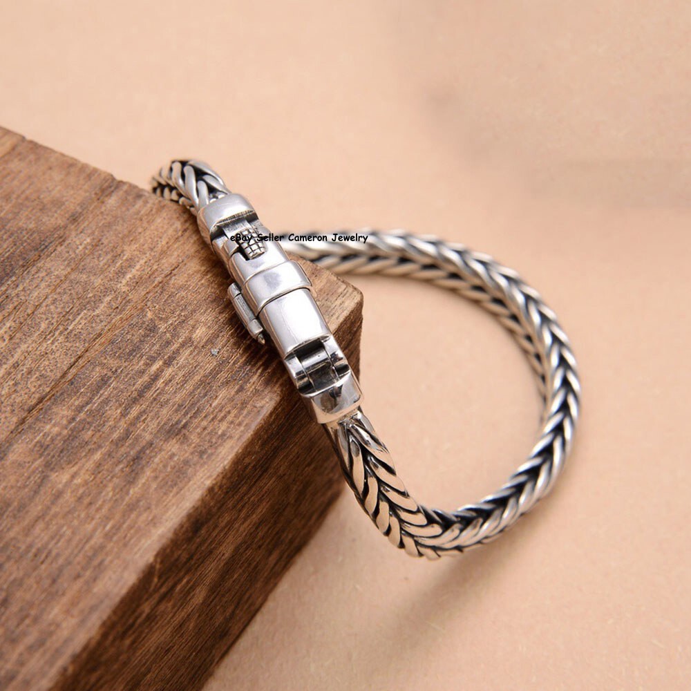 Pure S925 Sterling Silver Chain Men Women 5mm Wheat Link Bracelet 7.1-8.7inch