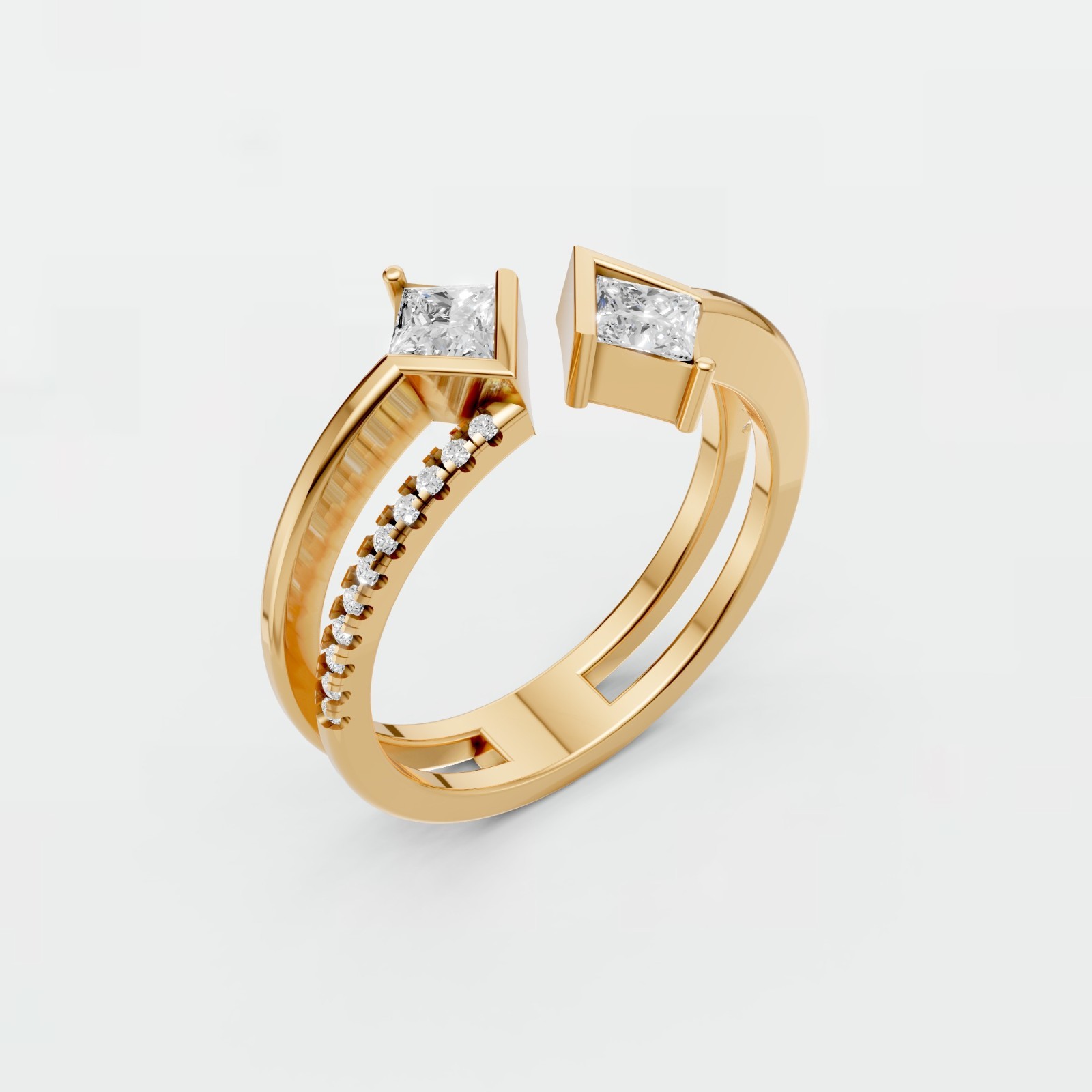 Open Bypass Ring Kite & Round Lab Grown Diamond Pave Setting Stackable Ring
