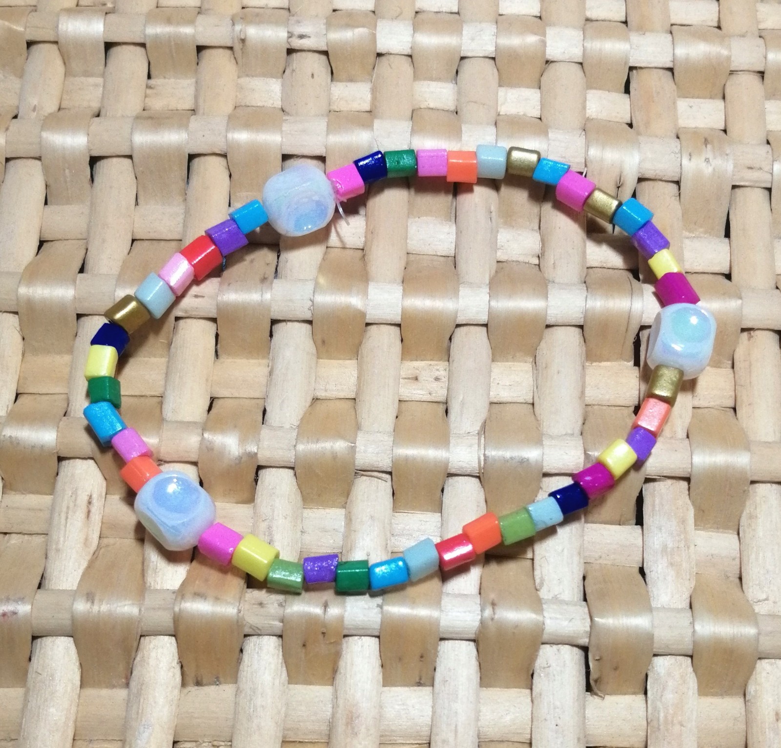 Boho Hippie Glass Multicolour & Acrylic White Bead Bracelet Gift Idea For Her