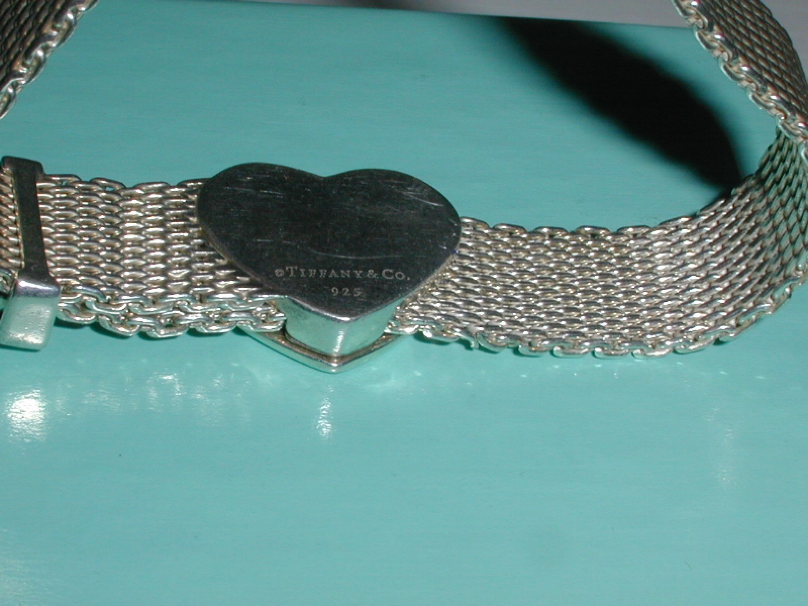 TIFFANY & CO STERLING SILVER SOMERSET MESH BUCKLE BRACELET W/ HEART- 7″ !