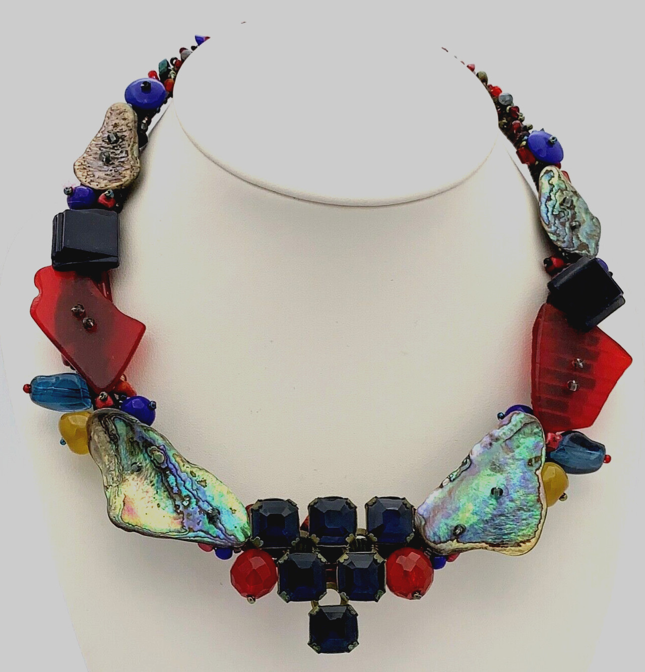 ARTISAN UNIQUE MIXED MEDIA 15 INCH COLLAR NECKLACE
