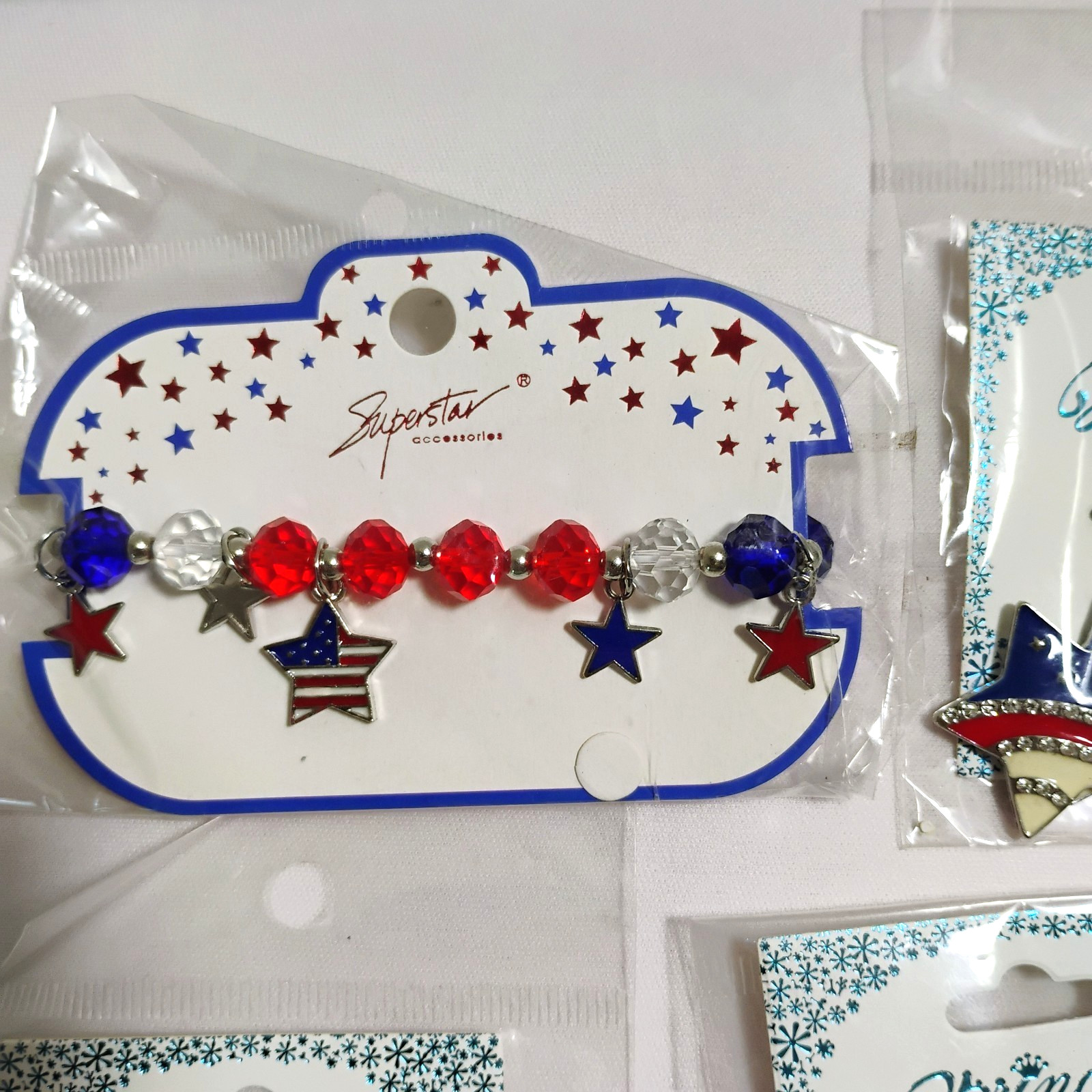 Lot of 12 Pieces Patriotic Jewelry Red White Blue Earrings & Bracelets New