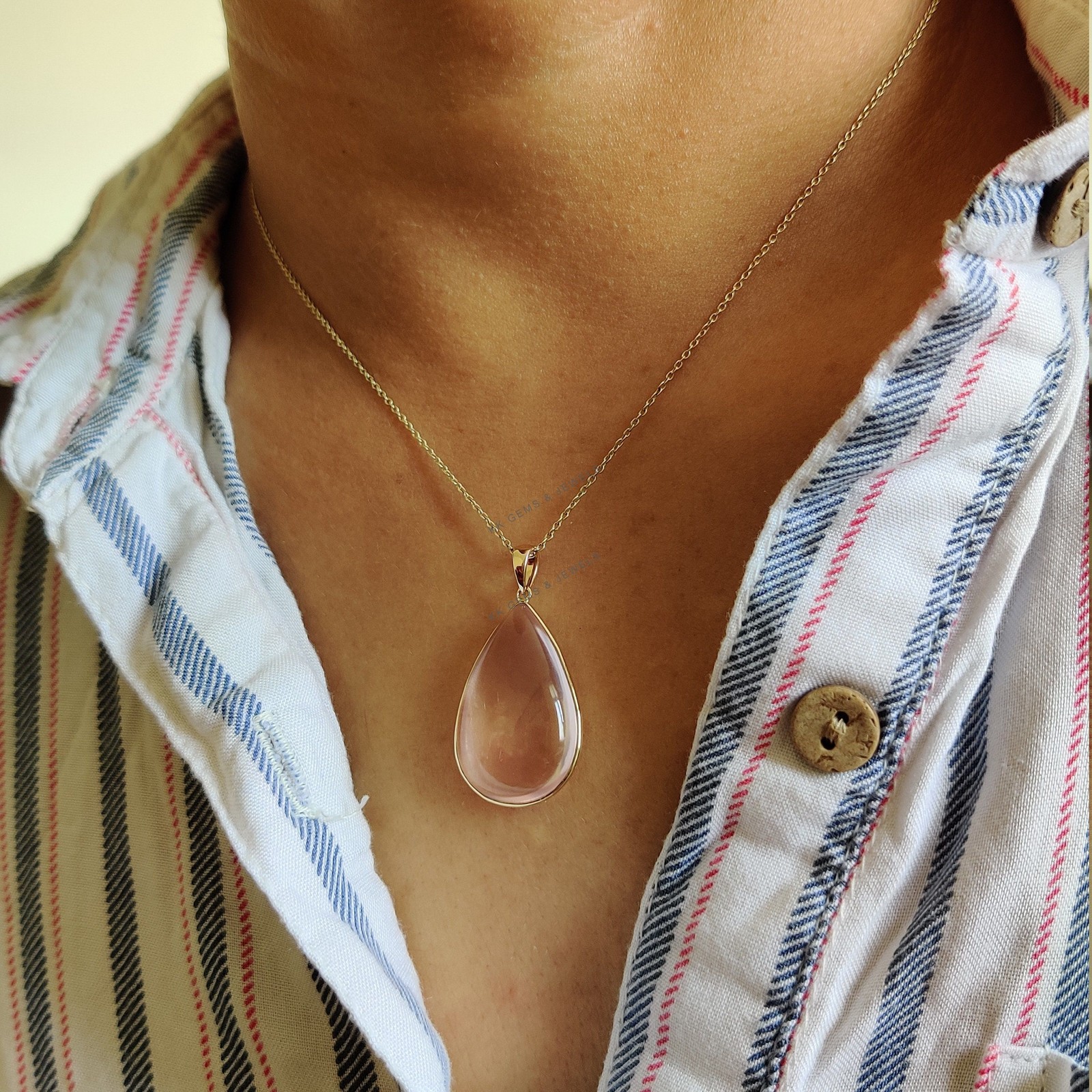 22.65ct Natural Rose Quartz Pendant 14K Gold Minimalist January Birthstone Gift