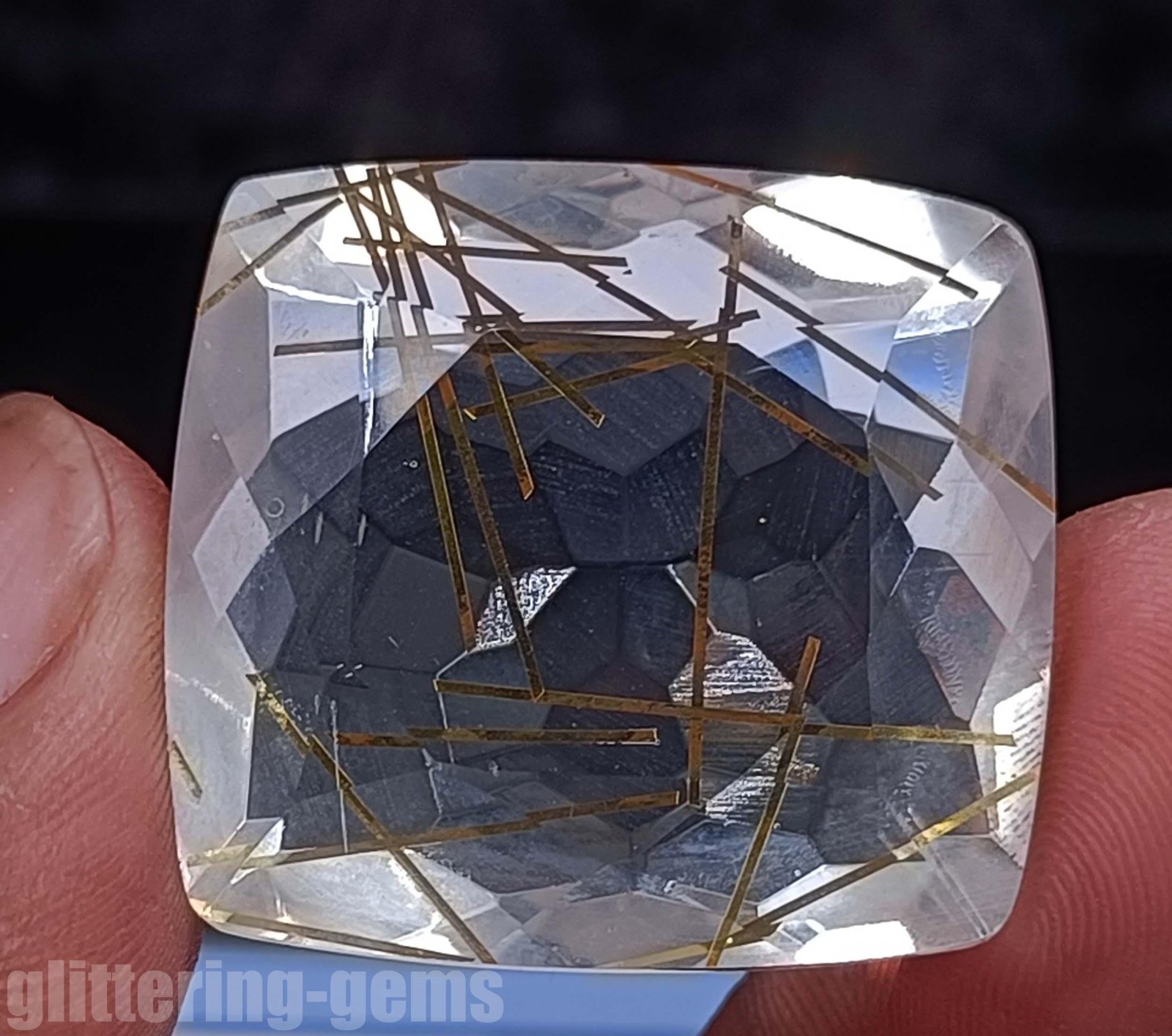 74.65Ct Certified Golden Rutilated Quartz Cushion Cut Natural Loose Gems 5ADX