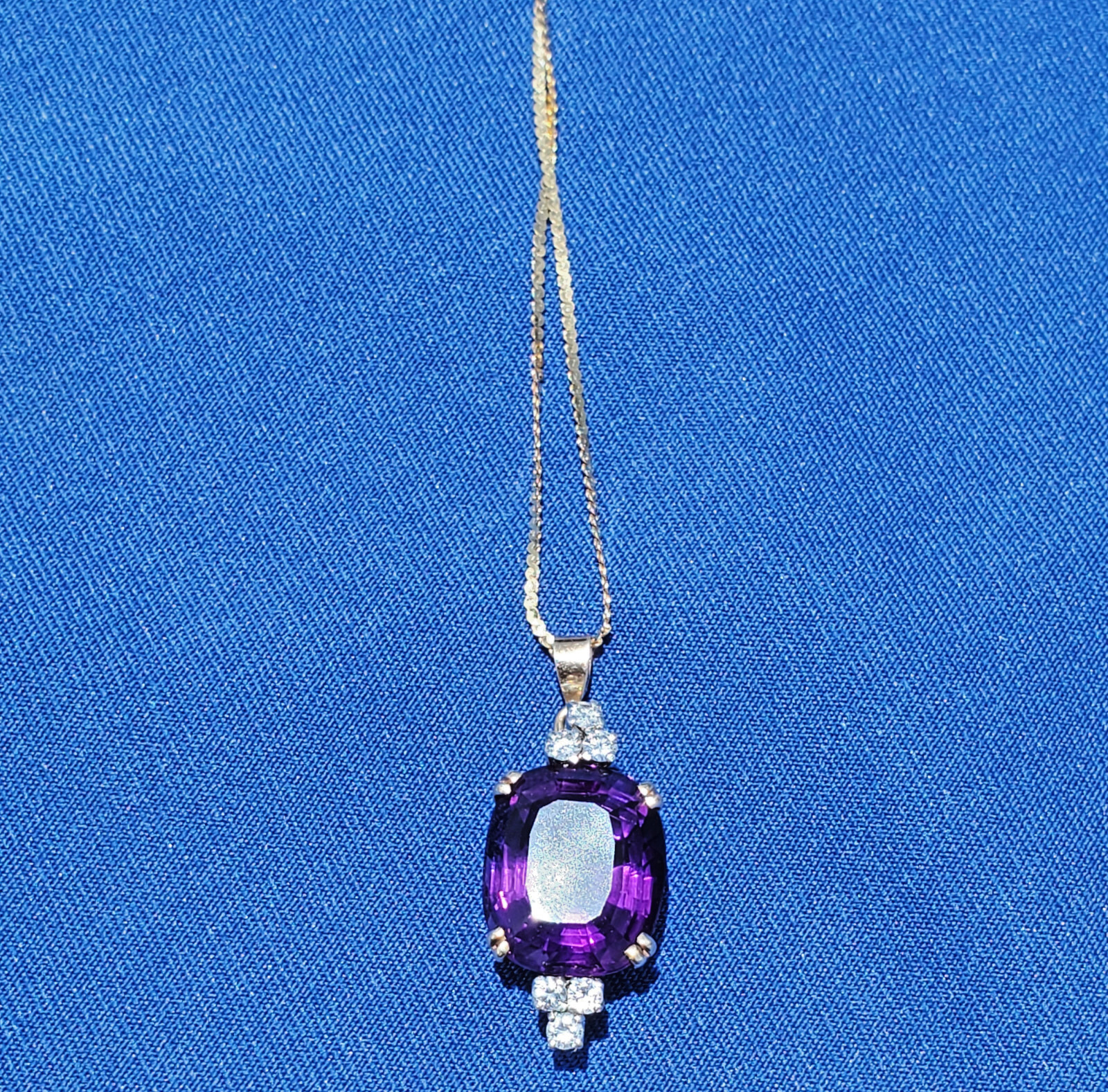 Original EARTH MINED AMETHYST DIAMOND Deco Style Necklaces SOLID 14K GOLD 20″ in