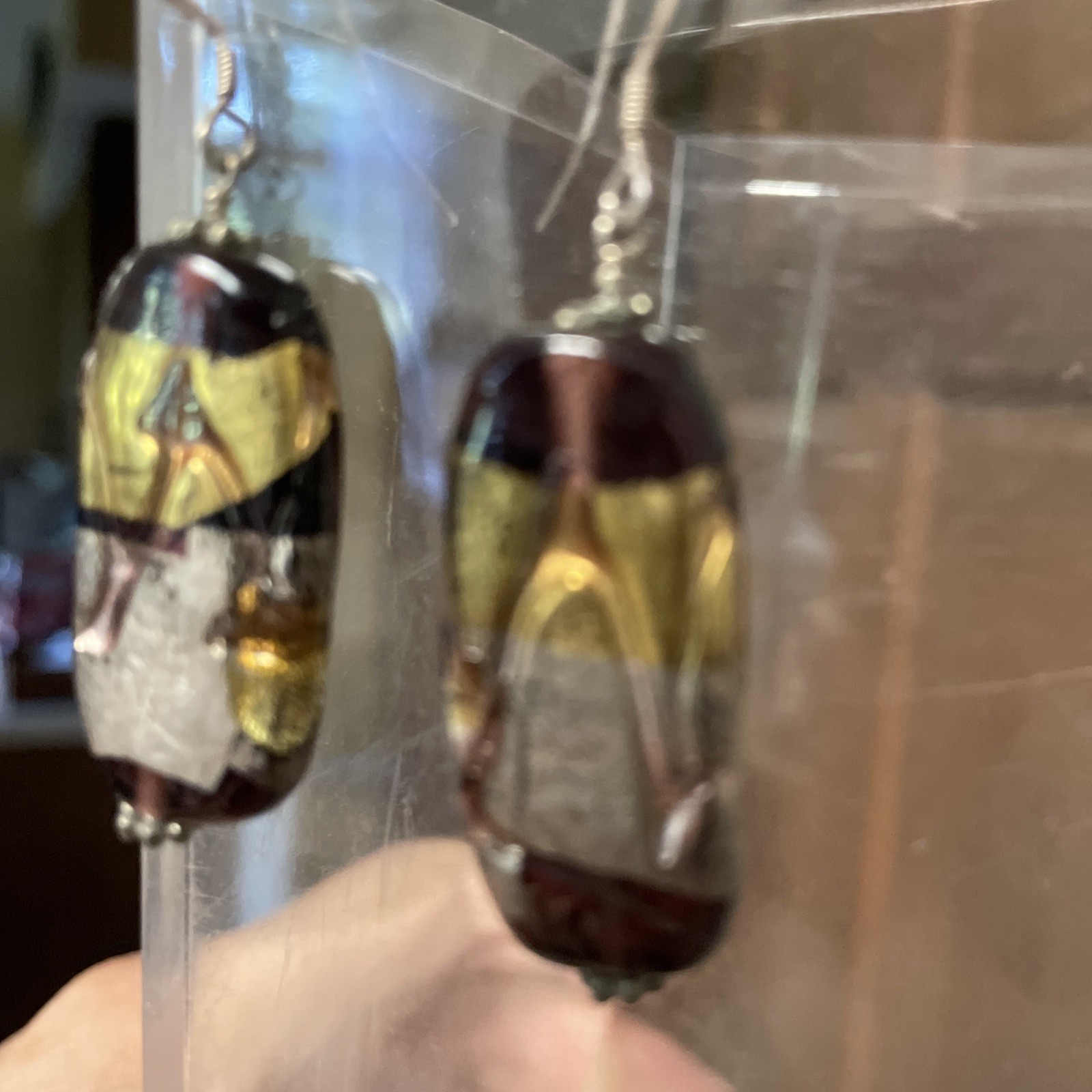 Purple Silver Gold Glass Sterling 925 Bead Artsy Drop Earrings