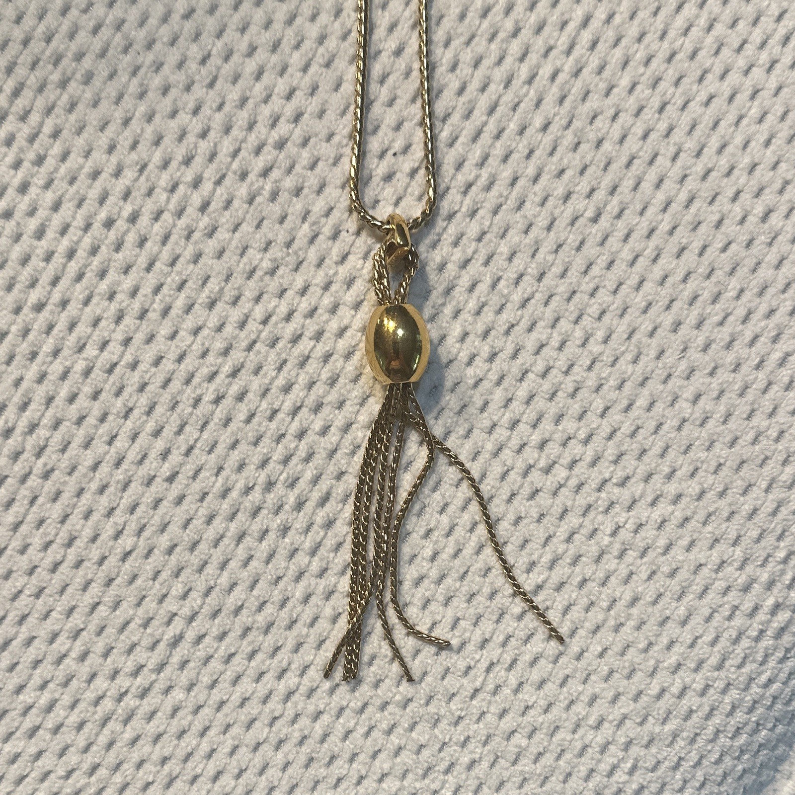Monet Gold Tone Metal Box Chain Necklace, Tassel Pendant, No Stone, Lobster
