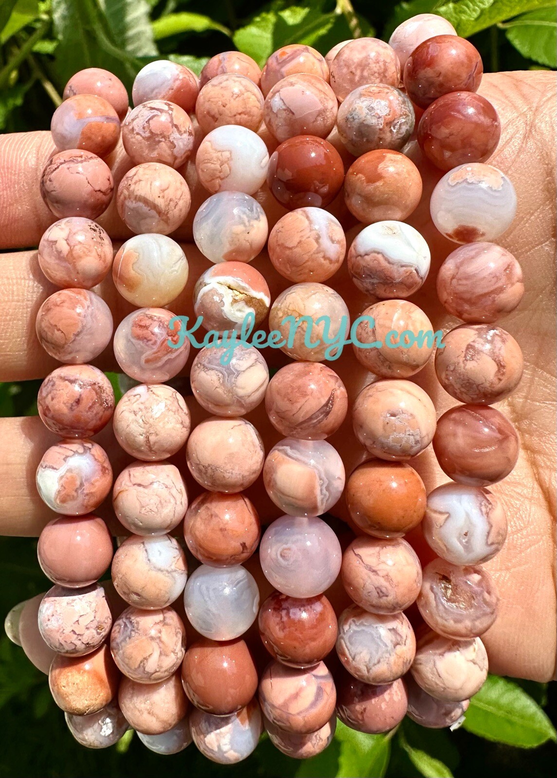 Wholesale 6 Pcs Natural Pink Agate Bracelet 8mm 7.5” Healing Crystal