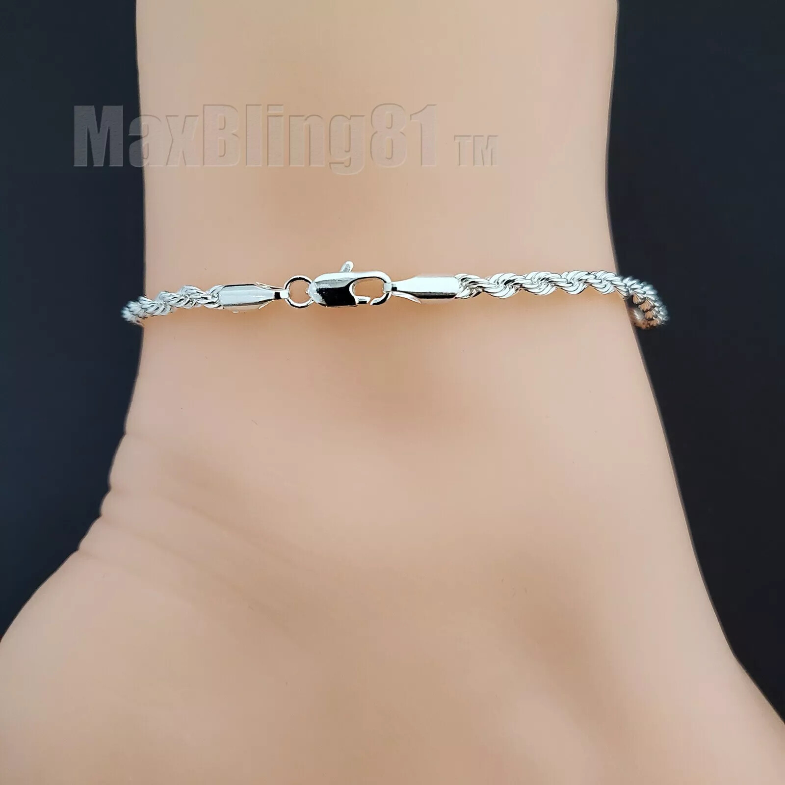3PC 925 STERLING SILVER PLATED FIGARO CUBAN ROPE CHAIN 10″ ANKLET BRACELET GIFT