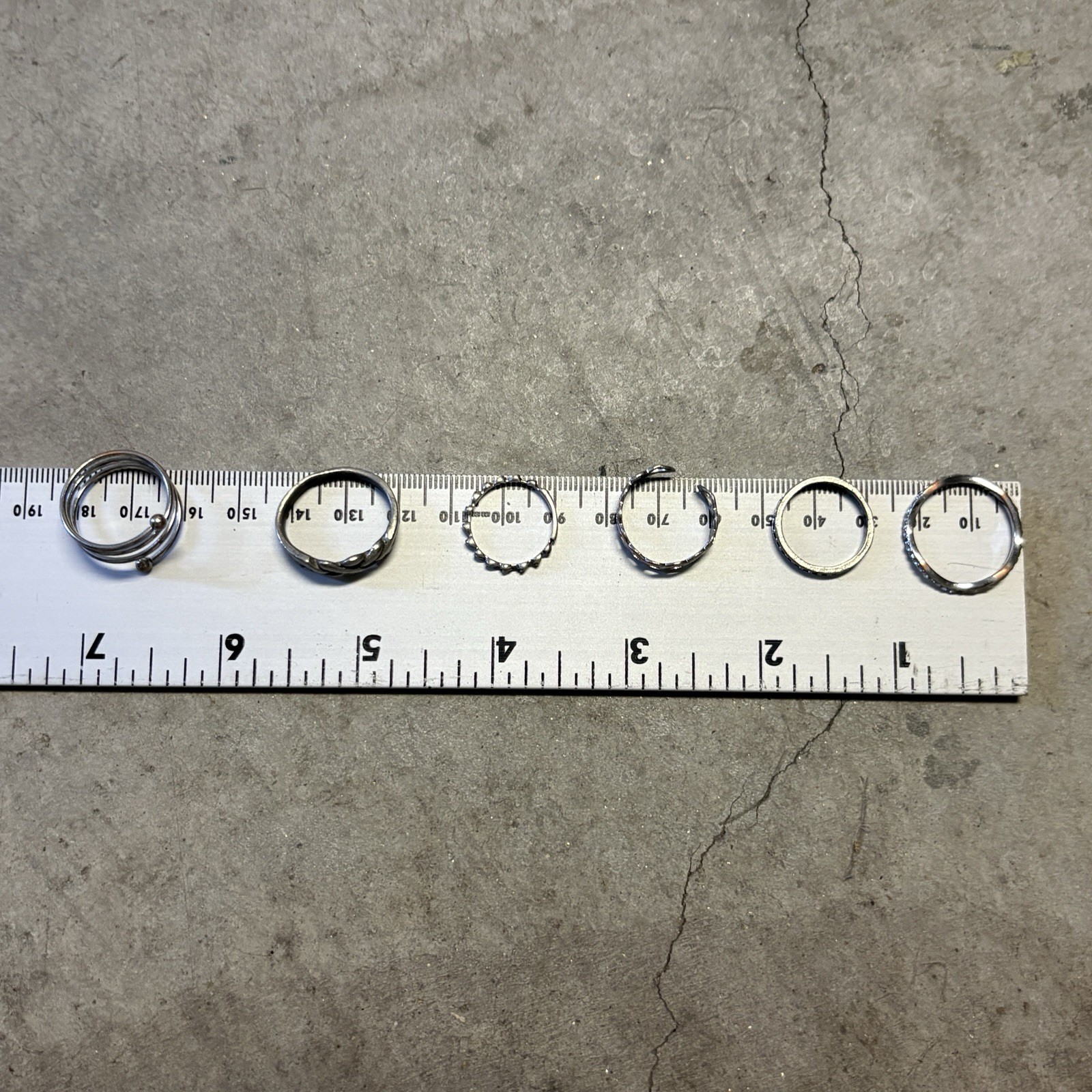 6 Different Sized Sterling Silver/Stainless Steel Rings for Unisex Adults