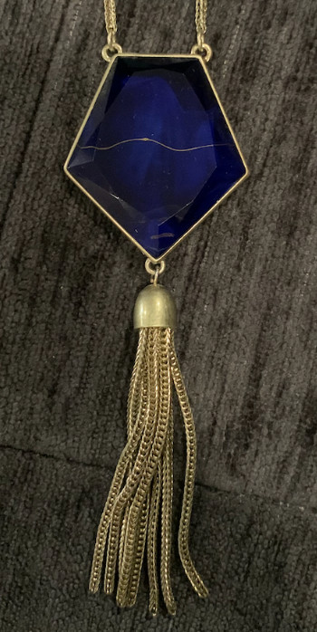 Pentagon Large Blue Stone Tassel Statement Necklace