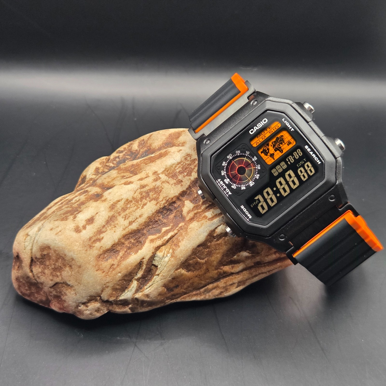 CASIO AE-1200WHD. Royale World Time Mod. Blood Moon (Dark Edition), Hydromod.