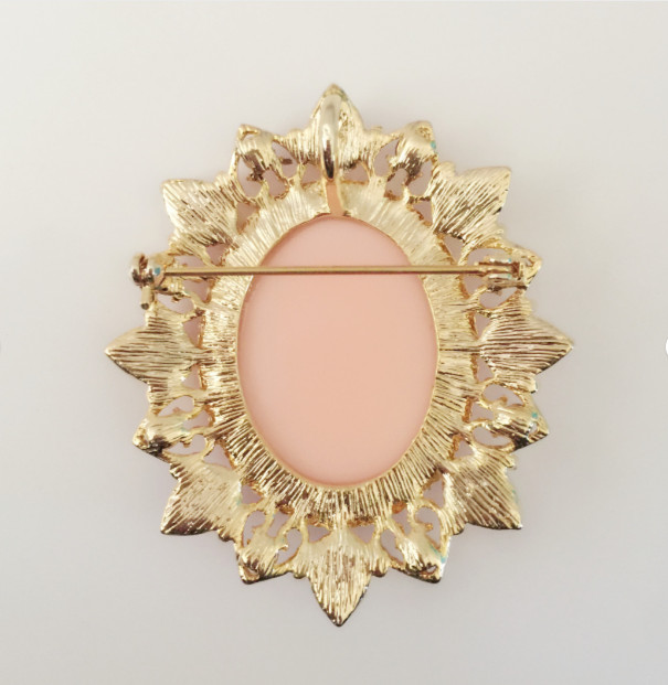 （Set of 3) Oval Pink Green Vintage Style Angel Cameo Brooch Pendant Charm Pin