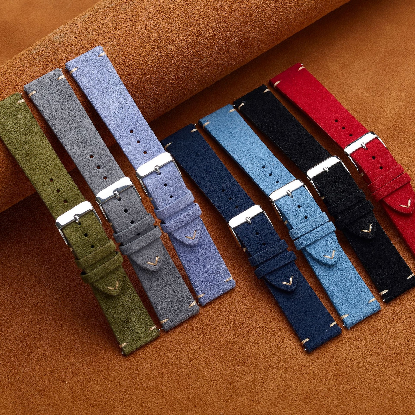 Nubuck Soft Tumbled Leather Watch Band Hand-stitched Strap 14/16/18/20/22mm