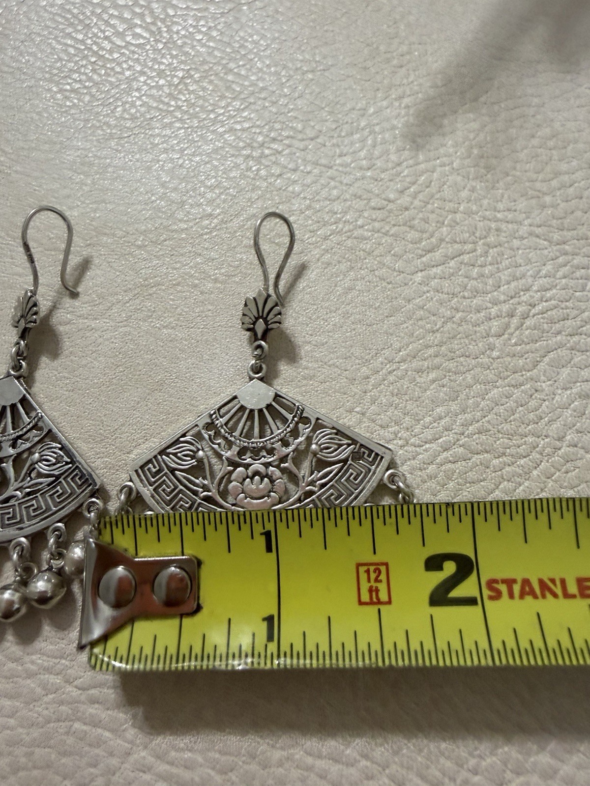 Vintage Egyptian Sterling Silver Earrings Greek Key Tribal