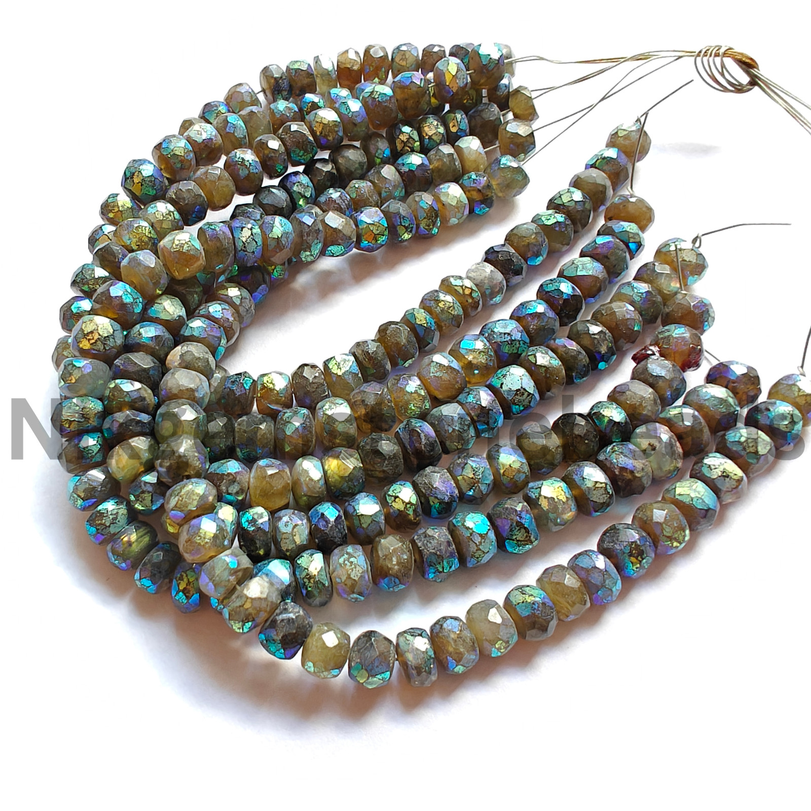 Natural Mystic Plated Labradorite Beads, Briolette Faceted Rondelle Cut Stone.