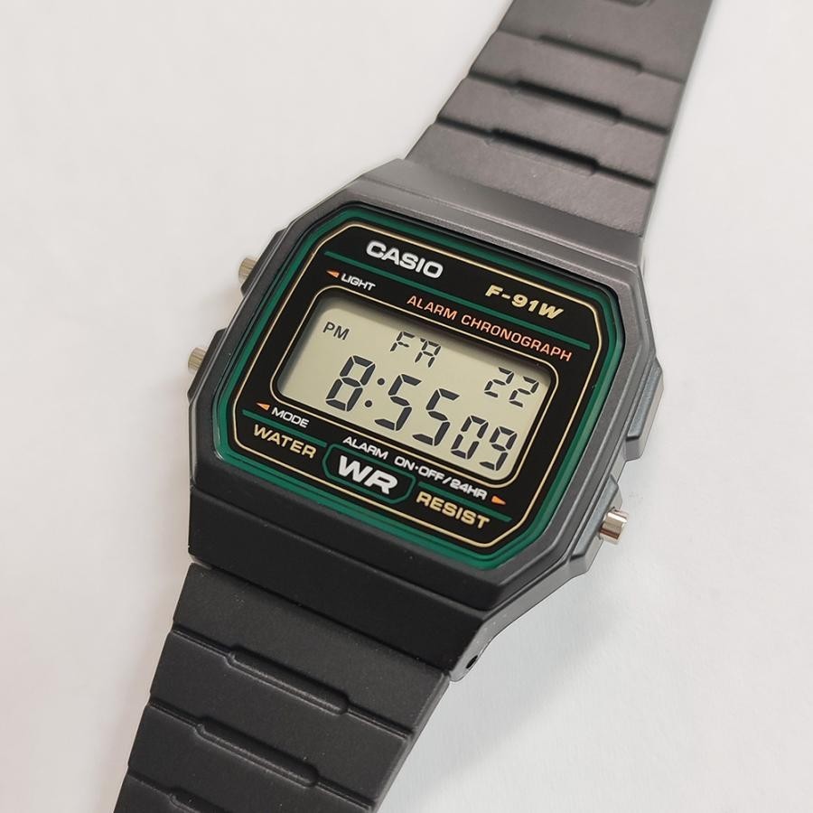 CASIO F-91W-3JH Digital Quartz Watch Green Accent Black Resin Japan New