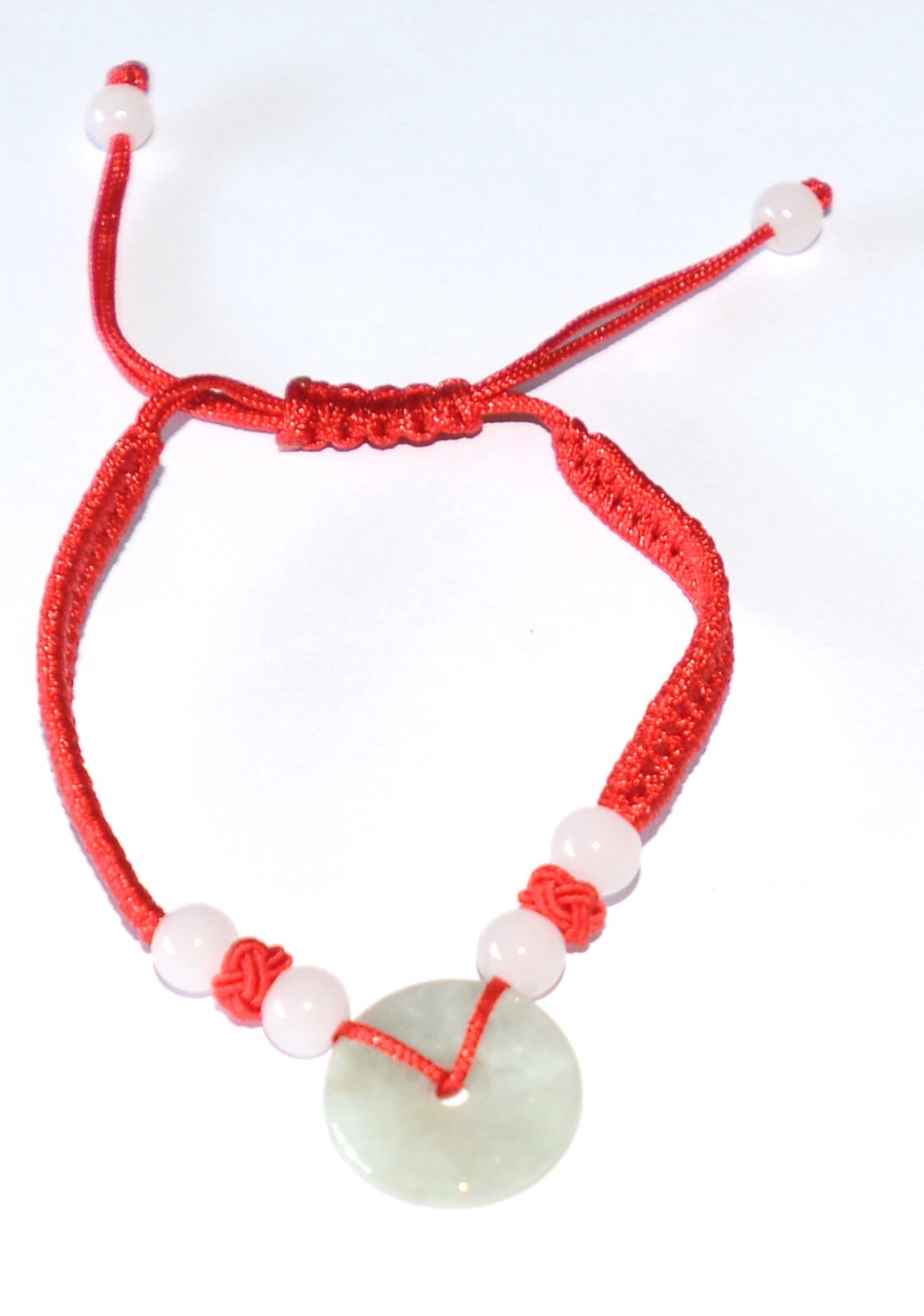 Macrame Friendship Adjustable Red Cord Feng Shui Jade Bi Disc Charm Bracelet