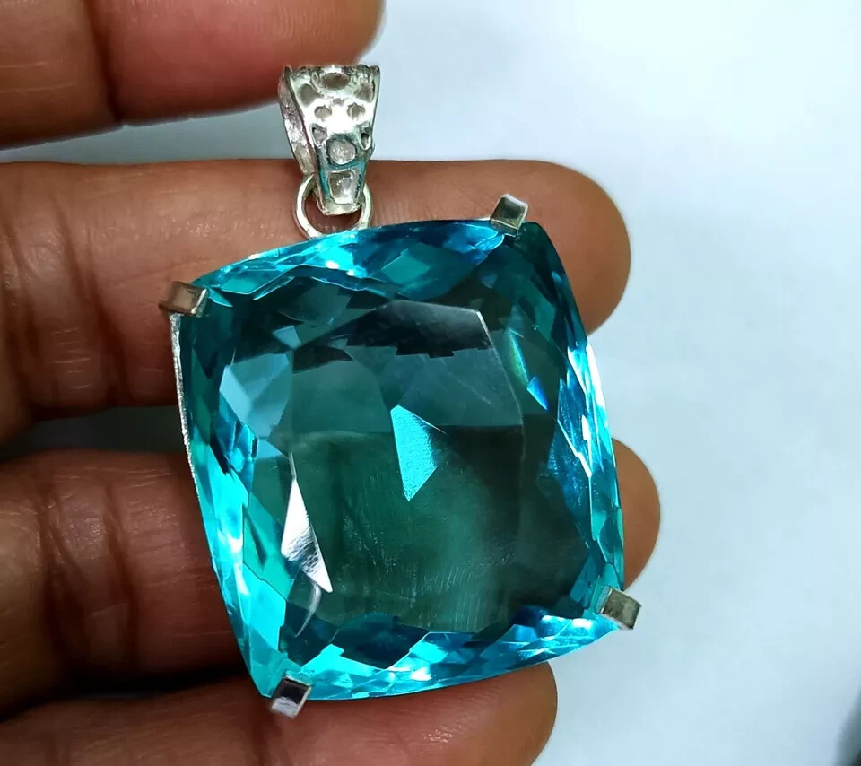 110 Ct+ EGL Certified Natural Blue Topaz 925 Solid Silver Pendant Loose Gemstone