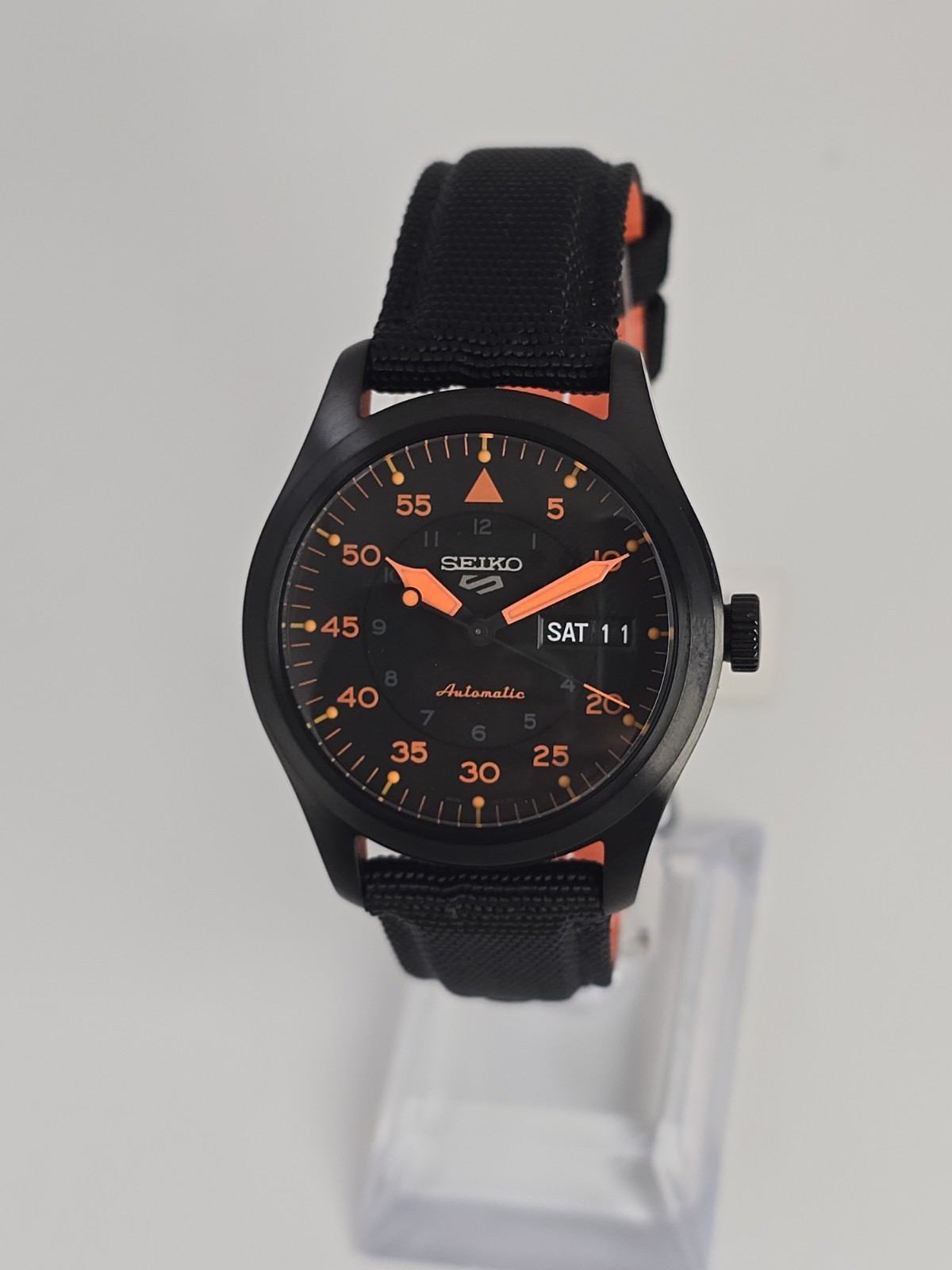 Seiko 5 Sports SRPH33K1 Flieger Automatic Black Dial Orange Accent 39 mm New