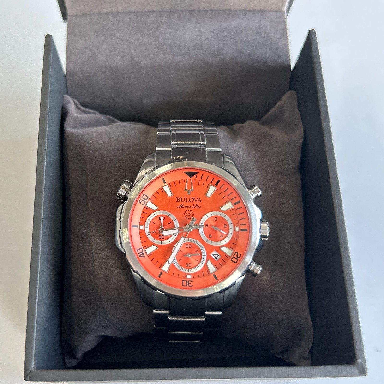 Bulova 96B395 Marine Star Orange Dial Men’s Chronograph Quartz Watch Stainless