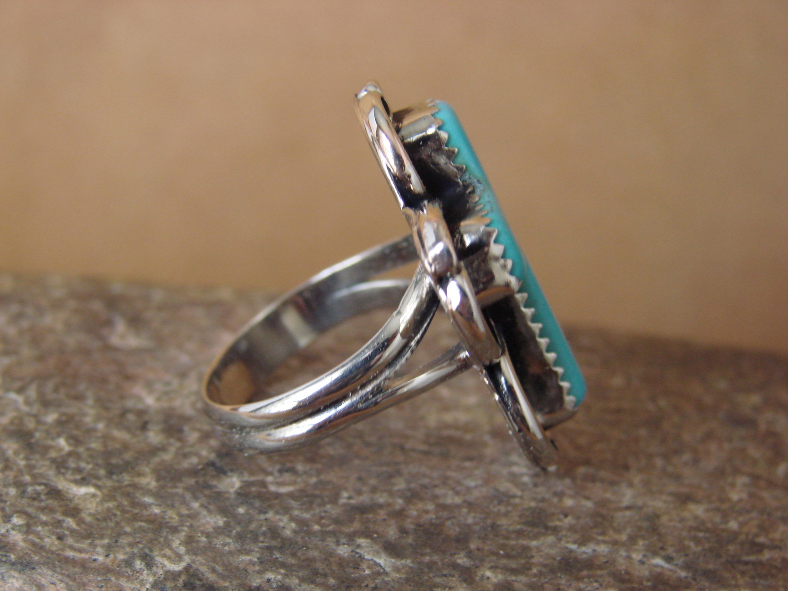 Native American Nickle Silver Turquoise Cross Ring Size 8 by Phoebe Tolta