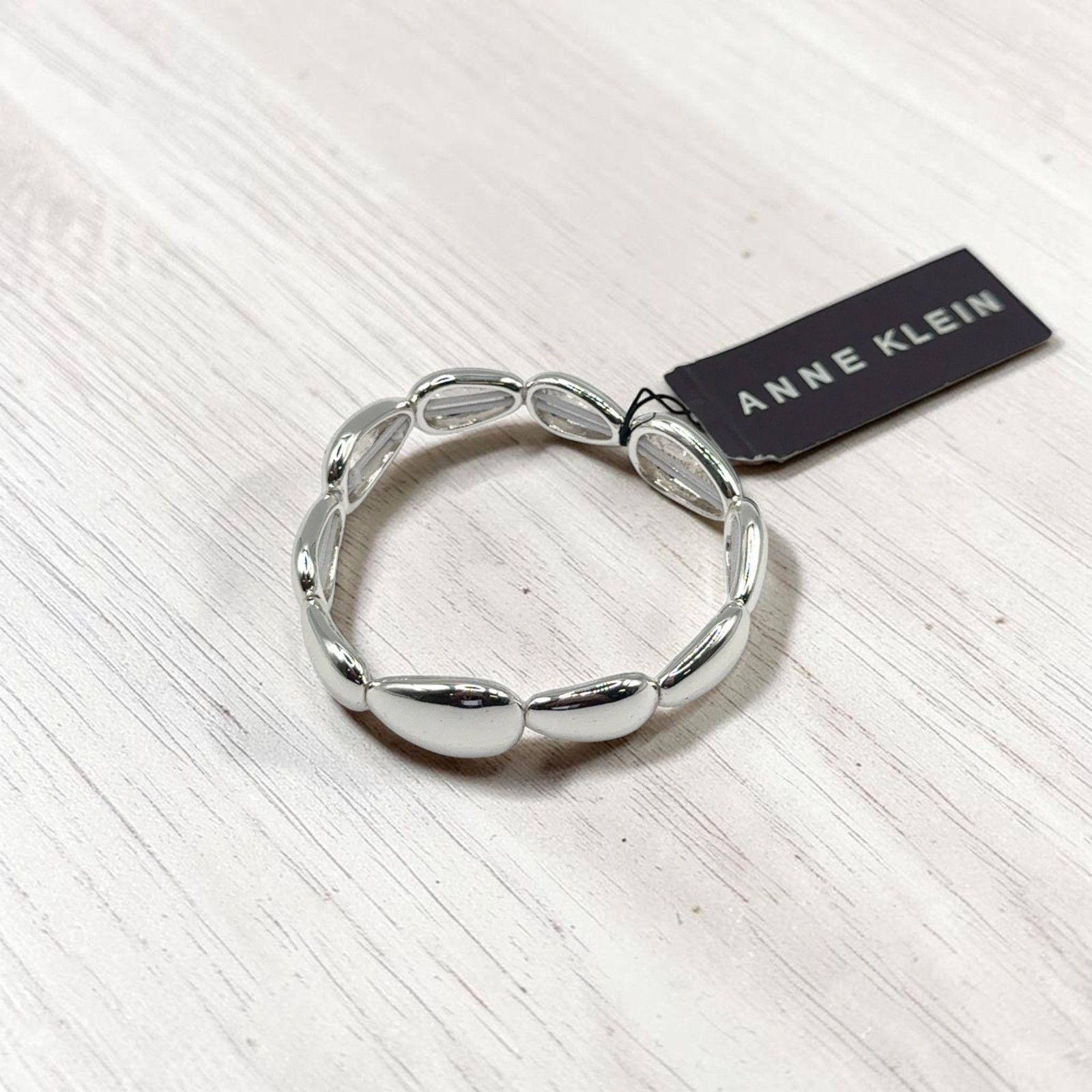 Anne Klein Silver-Tone Pebble Link Stretch Bracelet