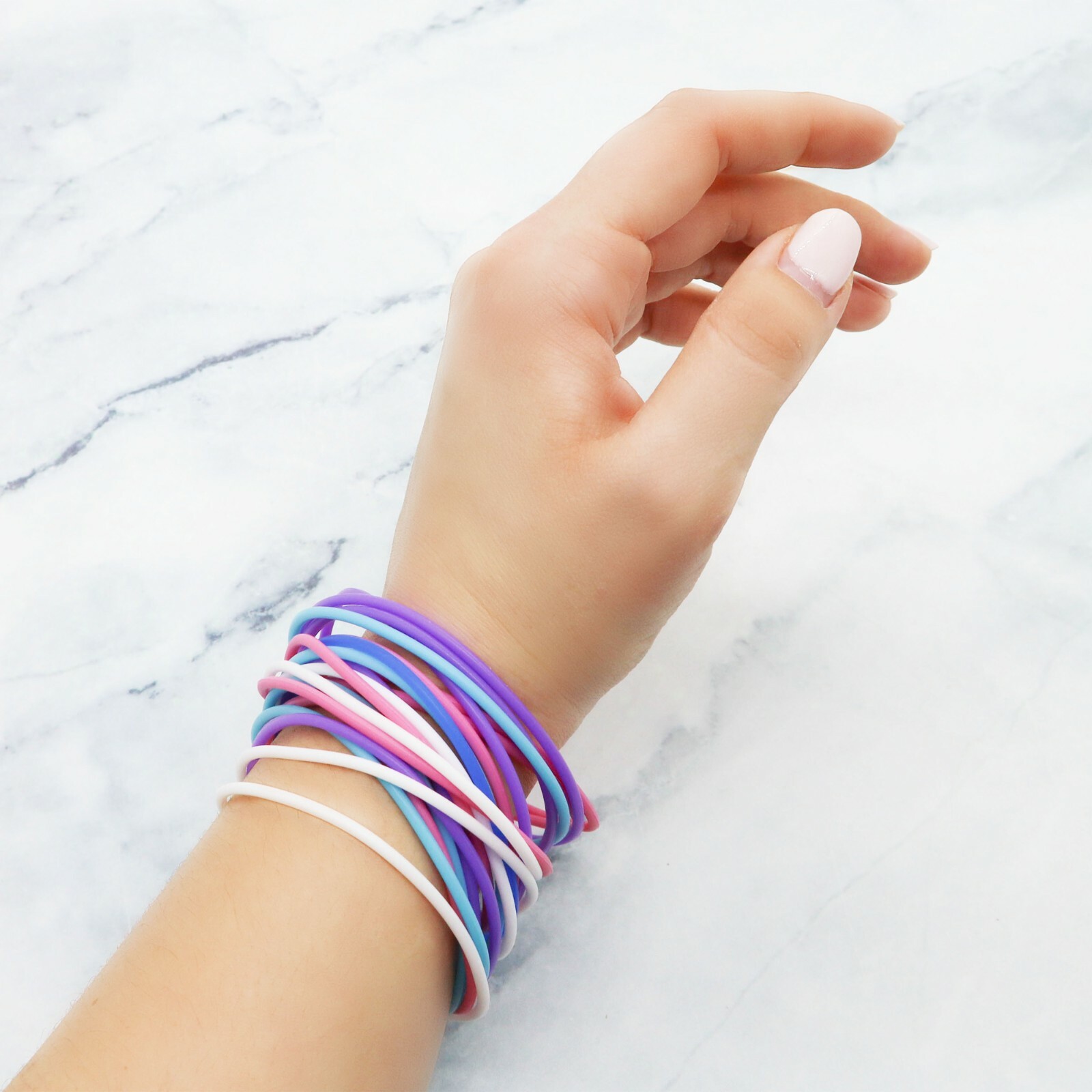 72 PCS Silicone Jelly Bracelets for Girls & Women, Stretch Hair Ties in 5 colors