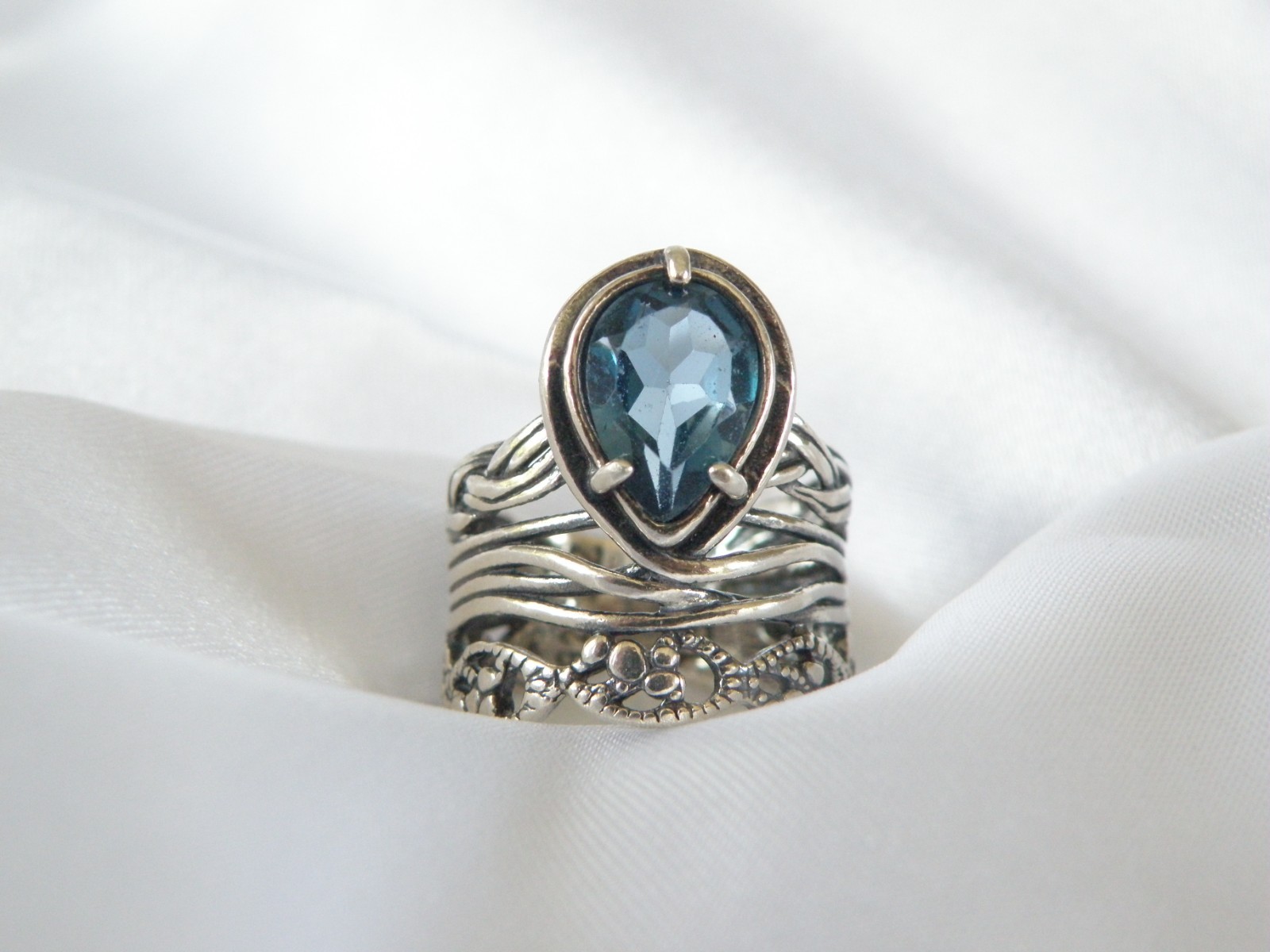 OrPaz 925 Sterling Silver London Blue Topaz Organic Ring Size 6
