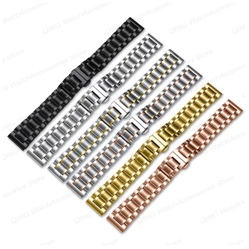 12-24mm Solid Stainless Steel Watch Band Strap Flat Arc End Butterfly Clasp Univ