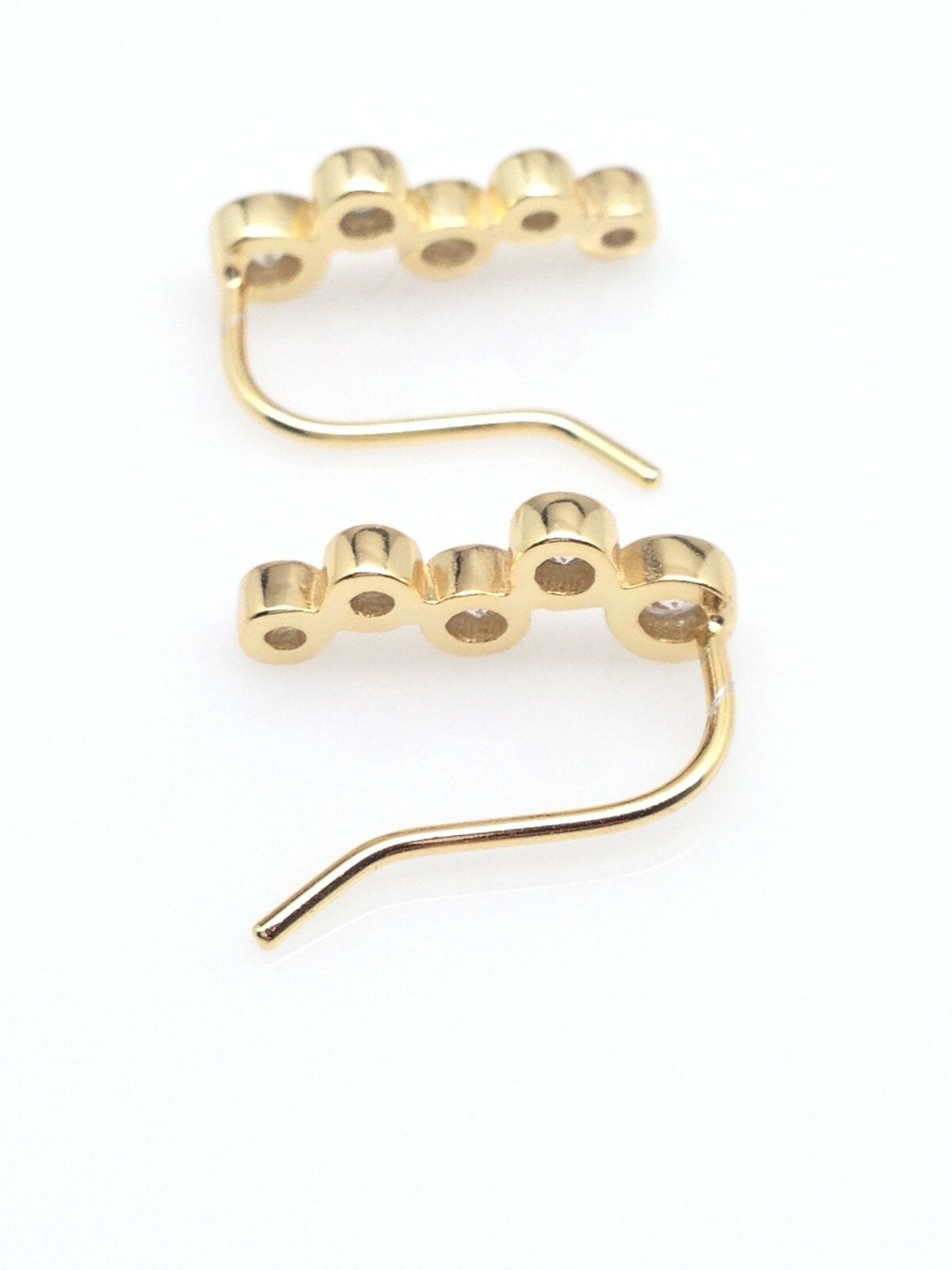 925 Sterling Silver Bezel Cz Bar Ear Vine Climber Earrings 13x5mm (0.51″)