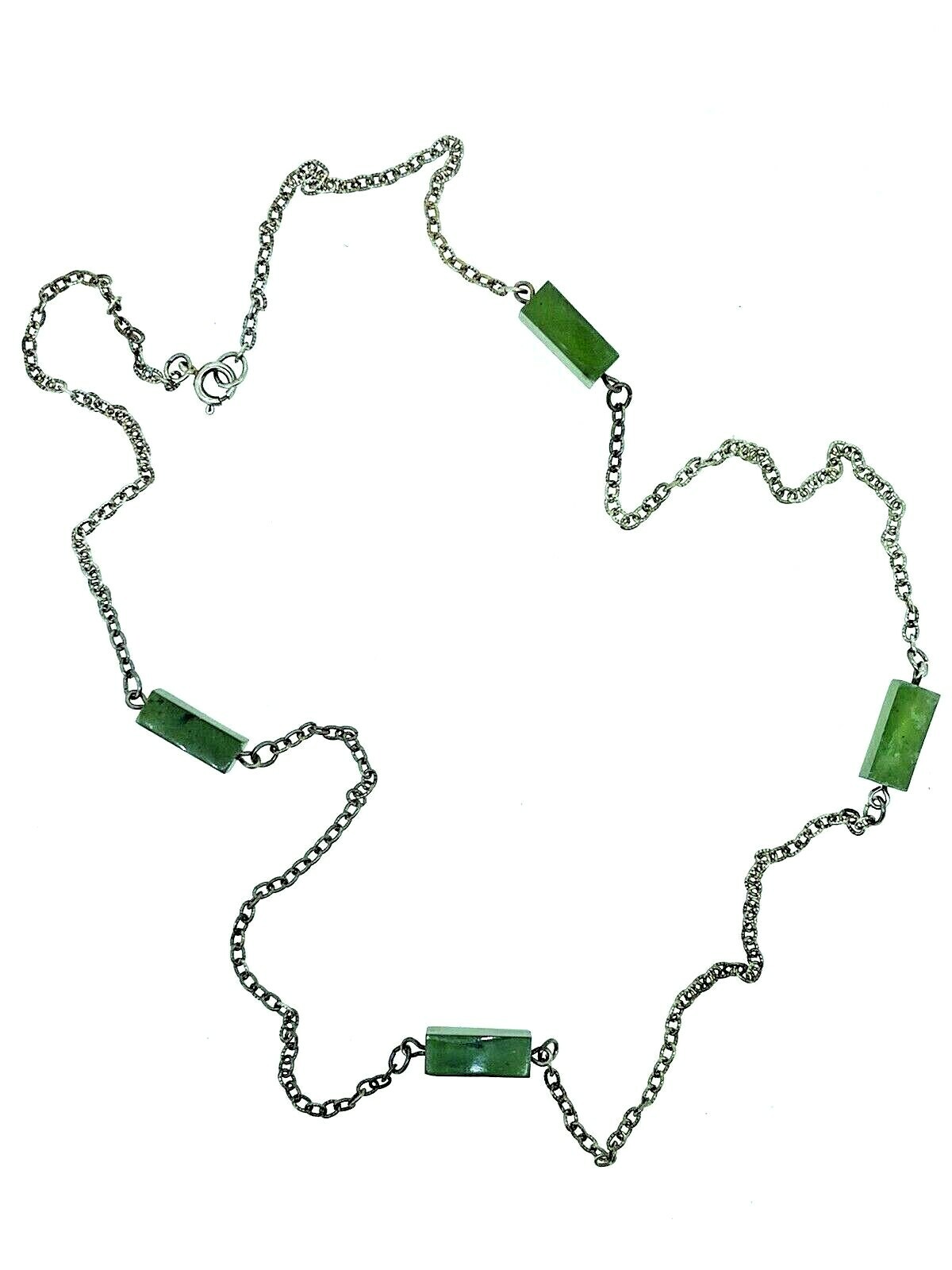 Pendant Necklace Green Nephrite 4 Jade Bars Gold Filled 24″ Cable chain
