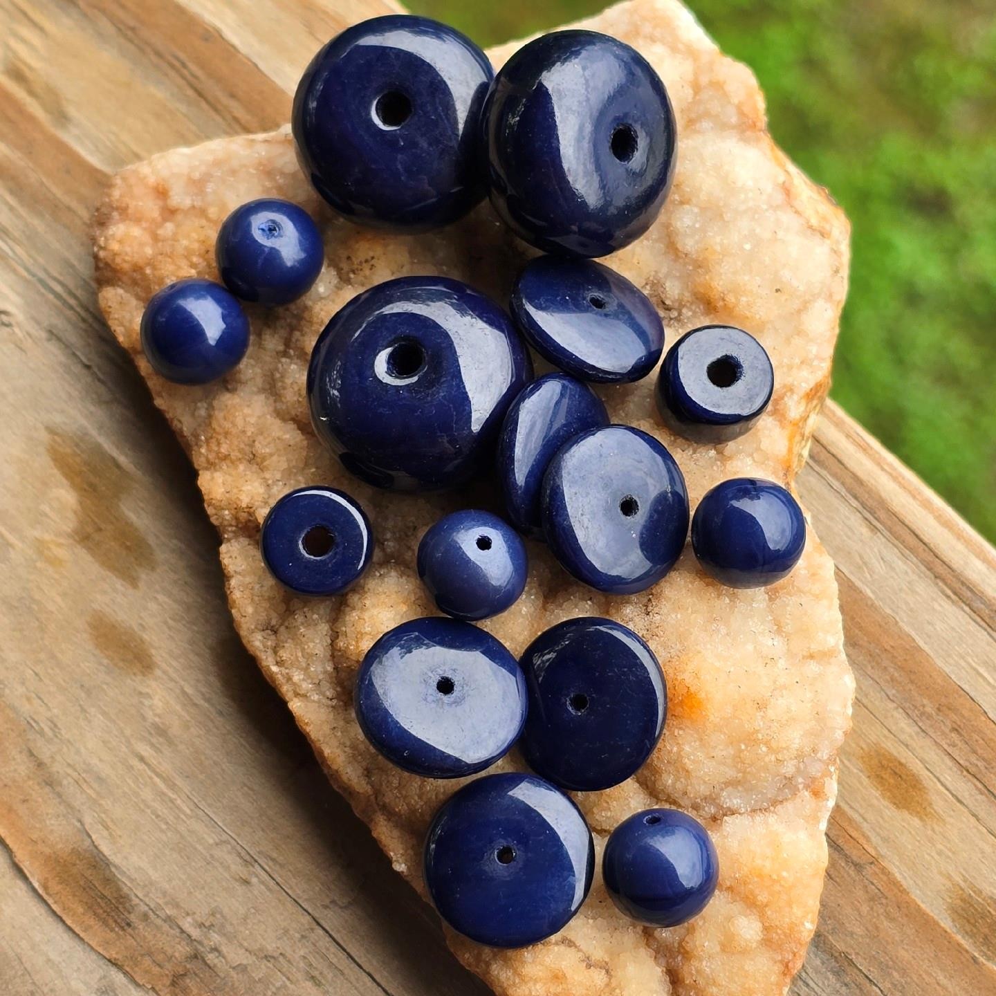 Classic Dark Navy Blue Vintage Glass Bead Assorted Mixed Styles Shapes 16pc