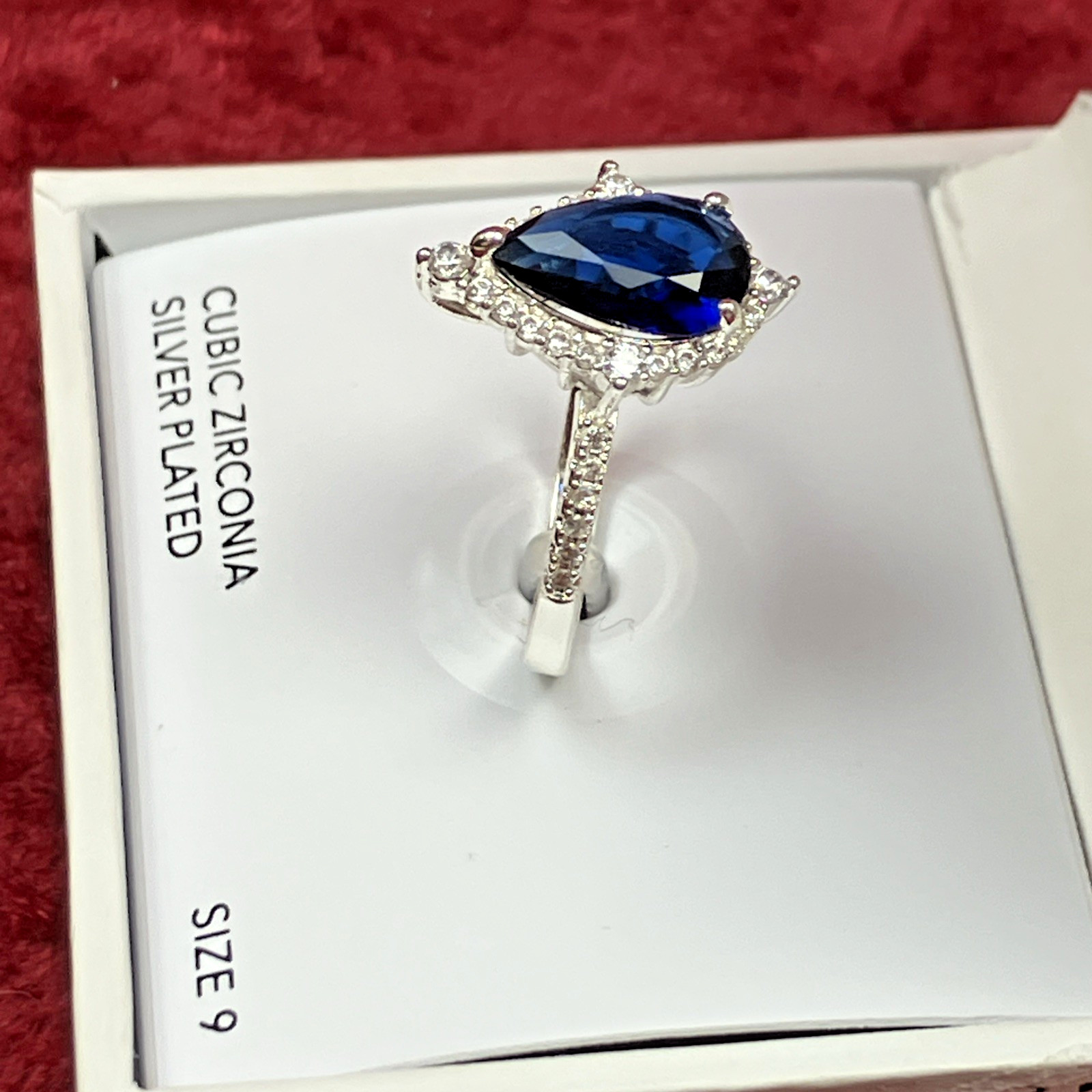 Charter Club Pave & Pear Shaped Blue Crystal Silver Tone Ring Sz 9 NWT $39