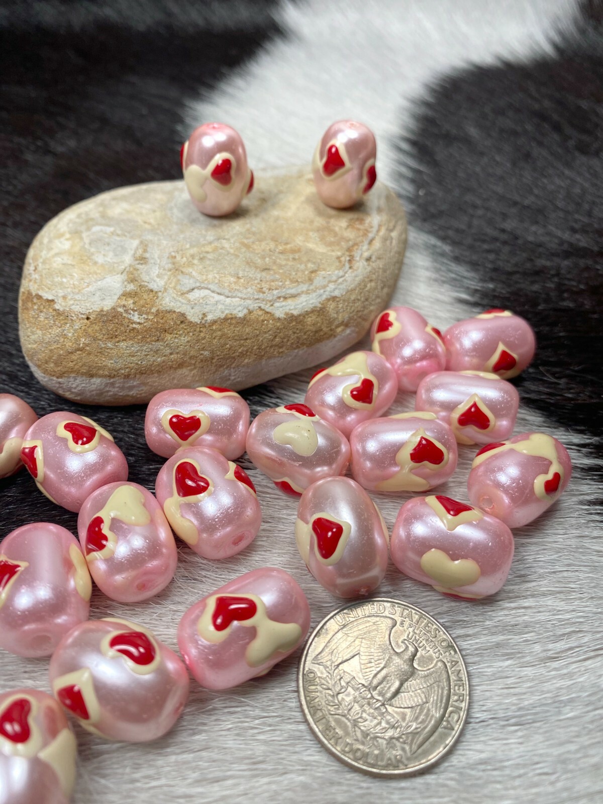 13mm Pink Glass Heart Beads 20pcs | Handmade Painted Jewelry Craft DIY