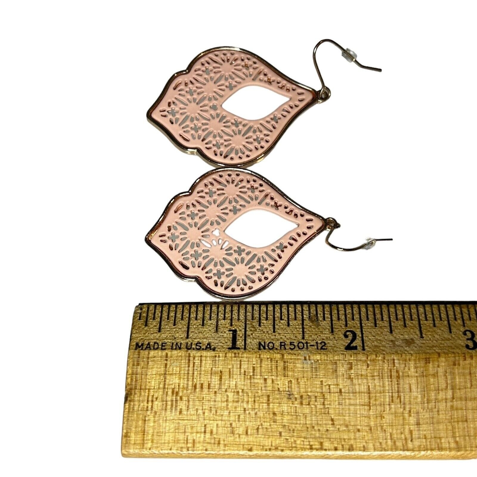 Pink Gold Tone Cut Out Taj Mahal Boho Dangle Earrings Pierced Filigree Jewelry