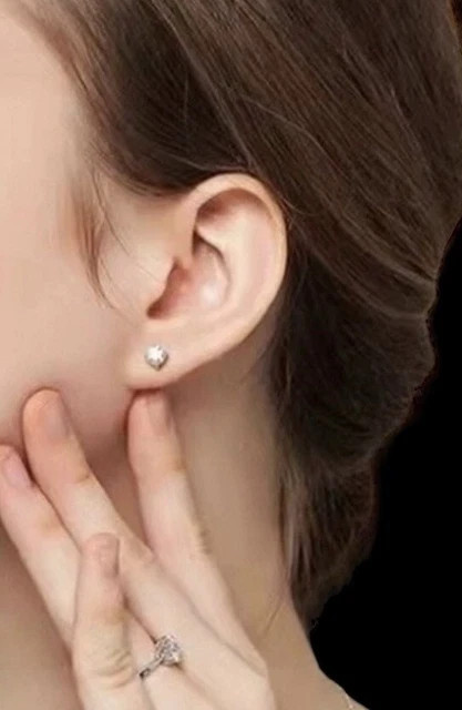 Real Moissanite 1Ct Round Cut Stud Earrings 14K White Gold Plated