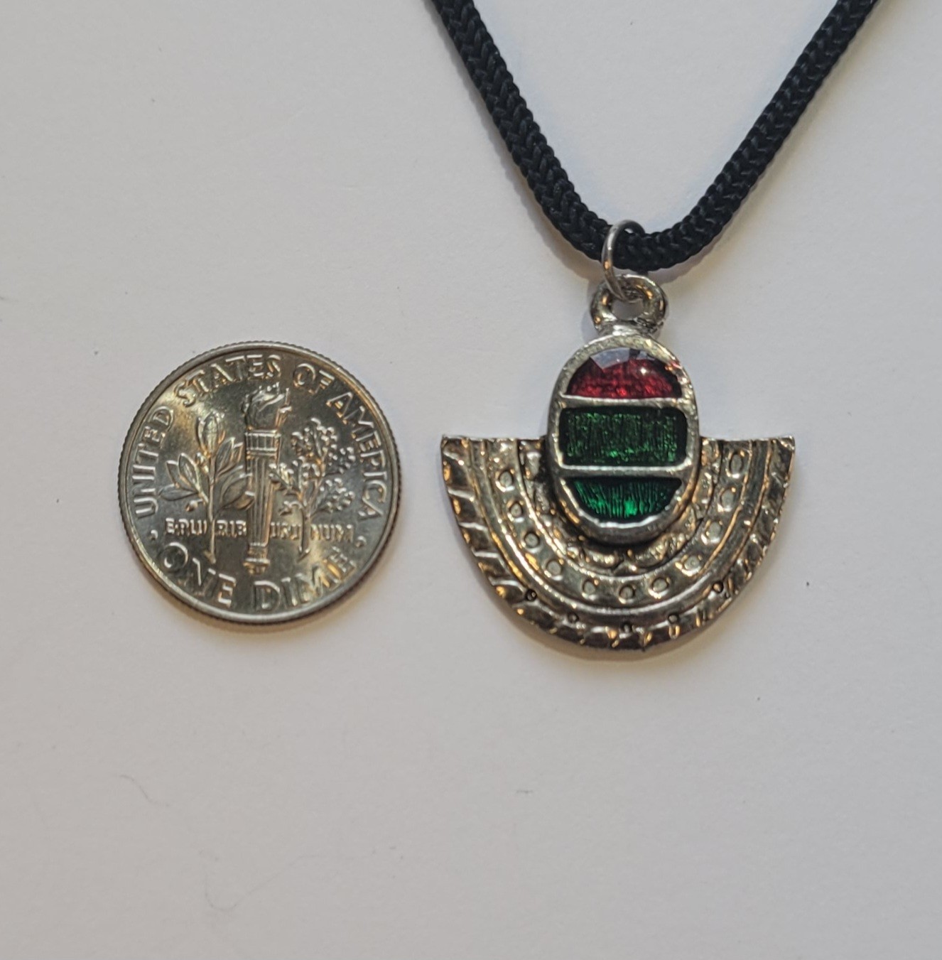 Southwestern Silver Plated Crescent Red Green Blue Enamel Pendant 18in Necklace