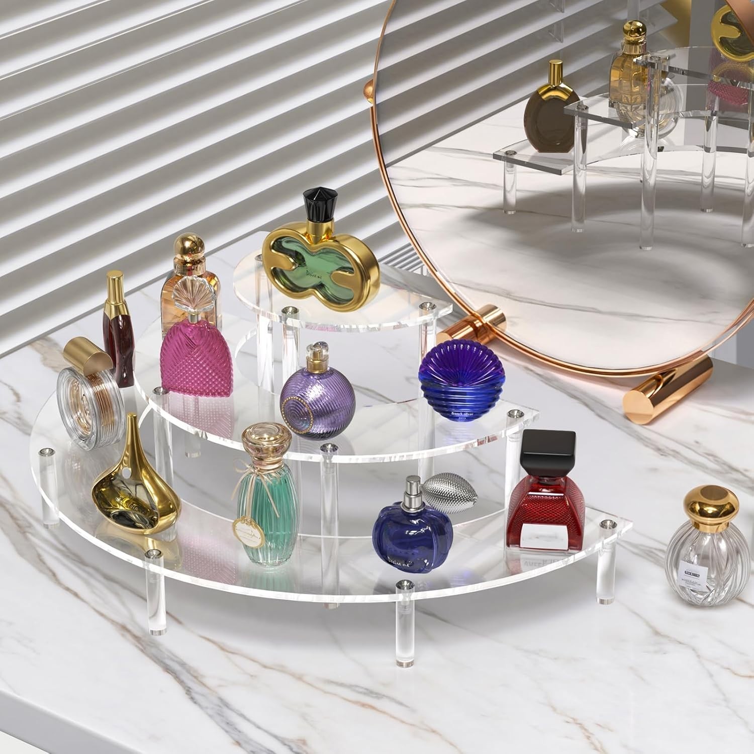 3 Tier Acrylic Display Risers Half Moon Cupcake Stand Clear Perfume Organizer