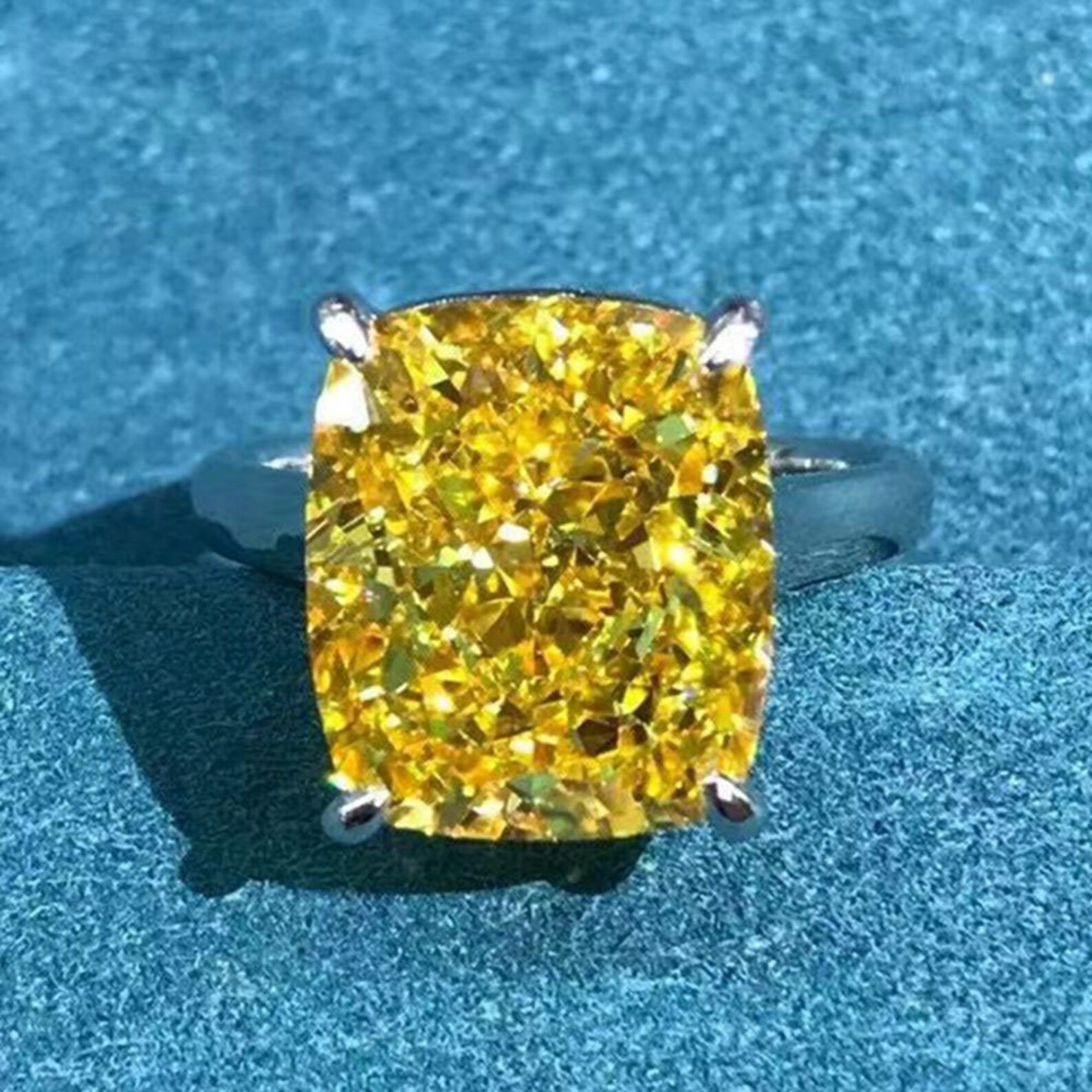 8.00 Ct Cushion Cut Natural Yellow Sapphire Diamond Wedding Ring 14K White Gold