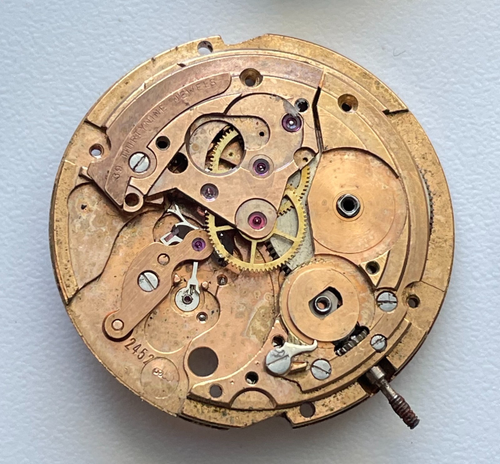 Vintage Benrus Jules Jurgensen Watch Movement ETA 2452 39 Jewels Parts Lot