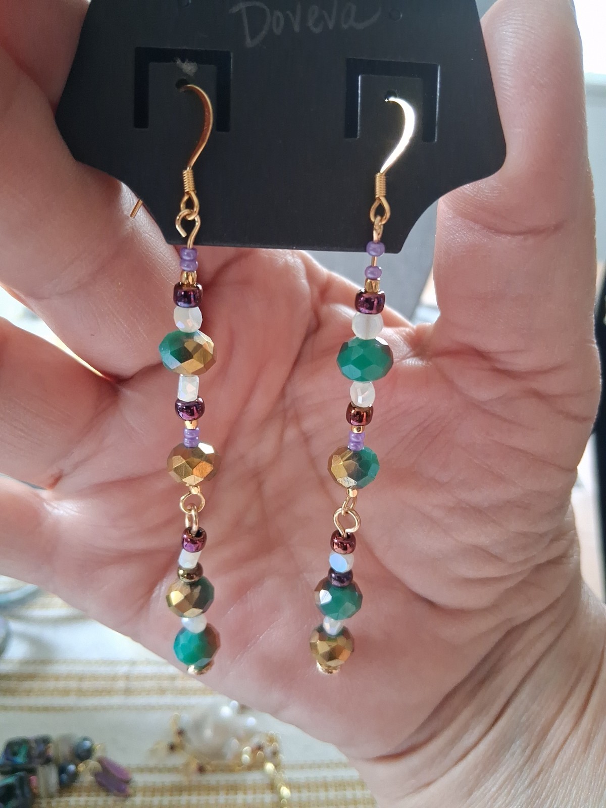 Czech glass 24kt Gf Beads Dangle Artisan Earrings 31/2″ Long Earrings