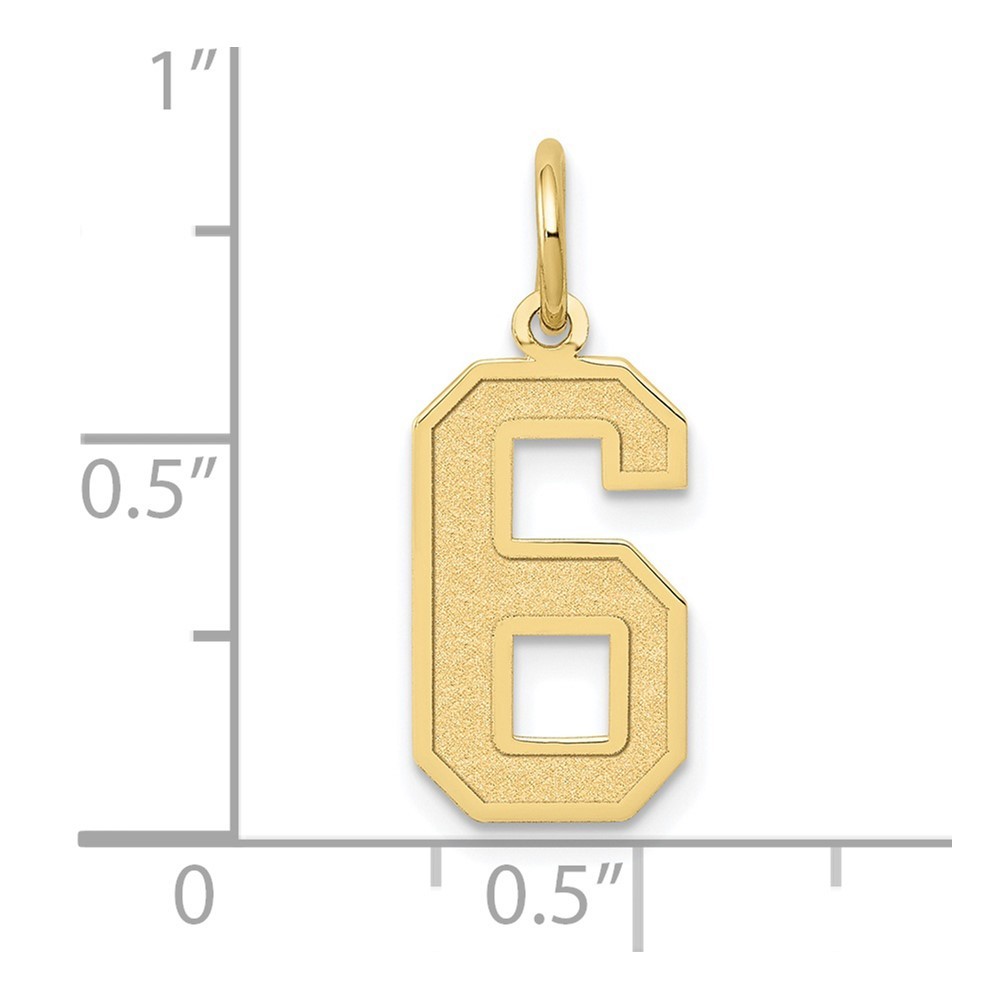 10k Yellow Gold Medium Satin Number 6 Charm Pendant 0.27g