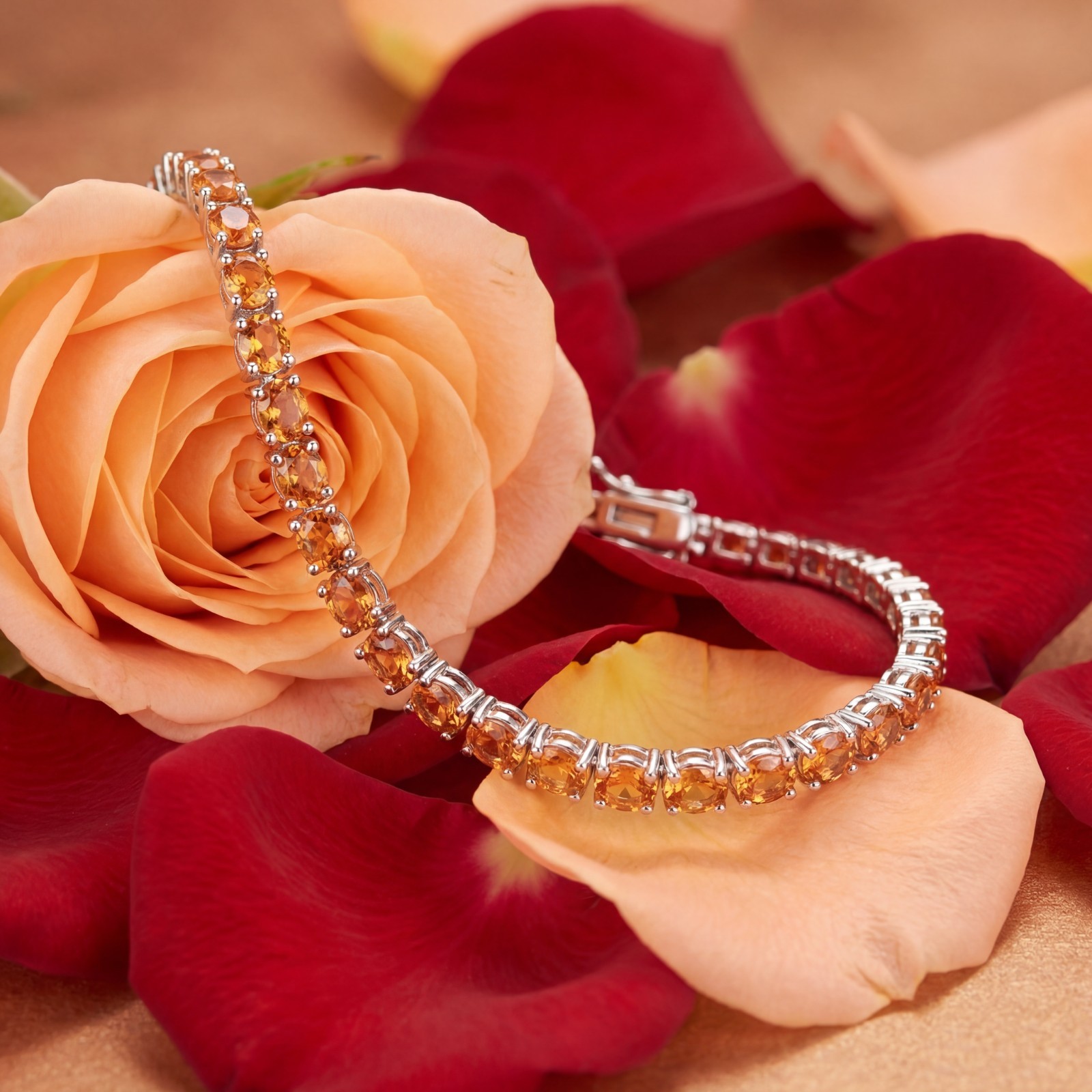 925 Sterling Silver Hessonite Tennis Bracelet