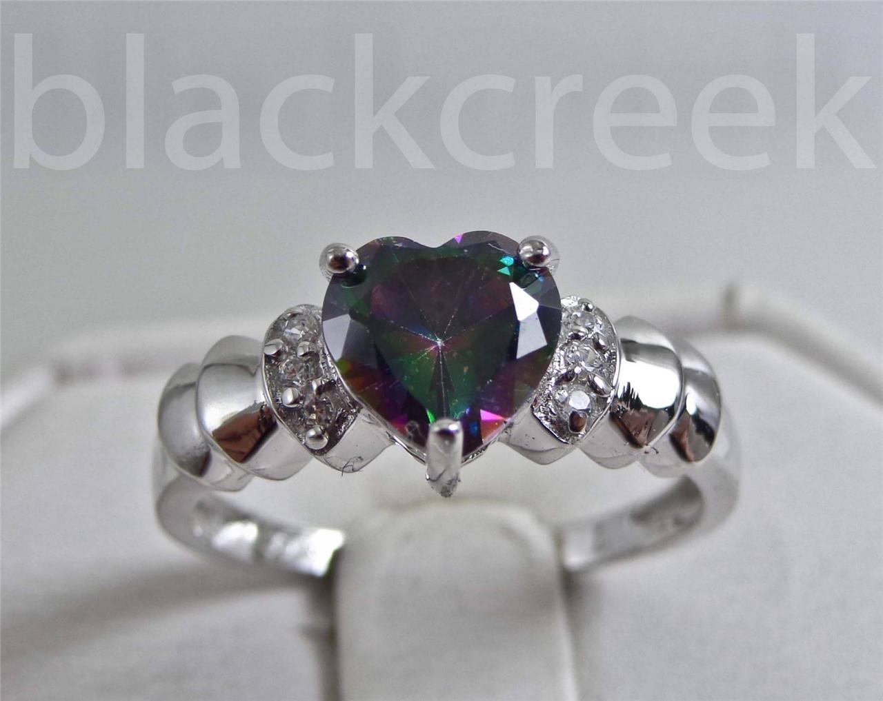 1.5 cttw Radiant Rainbow Topaz Heart 925 Sterling Silver Promise Ring Size 5