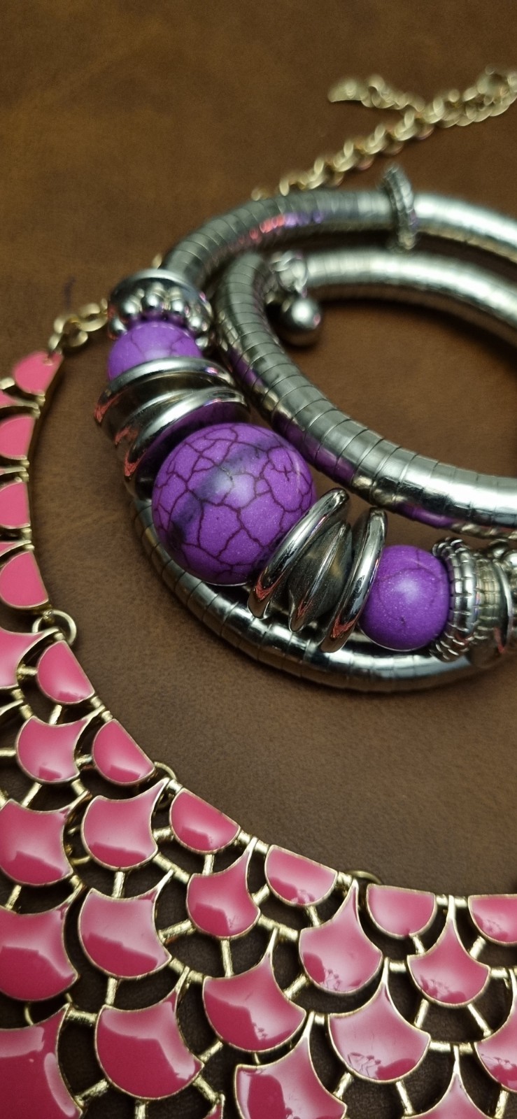 Pink Enamel bundle X 2 Gold-Tone Chain Clasp. Bangle Silver Wrap Purple Shade